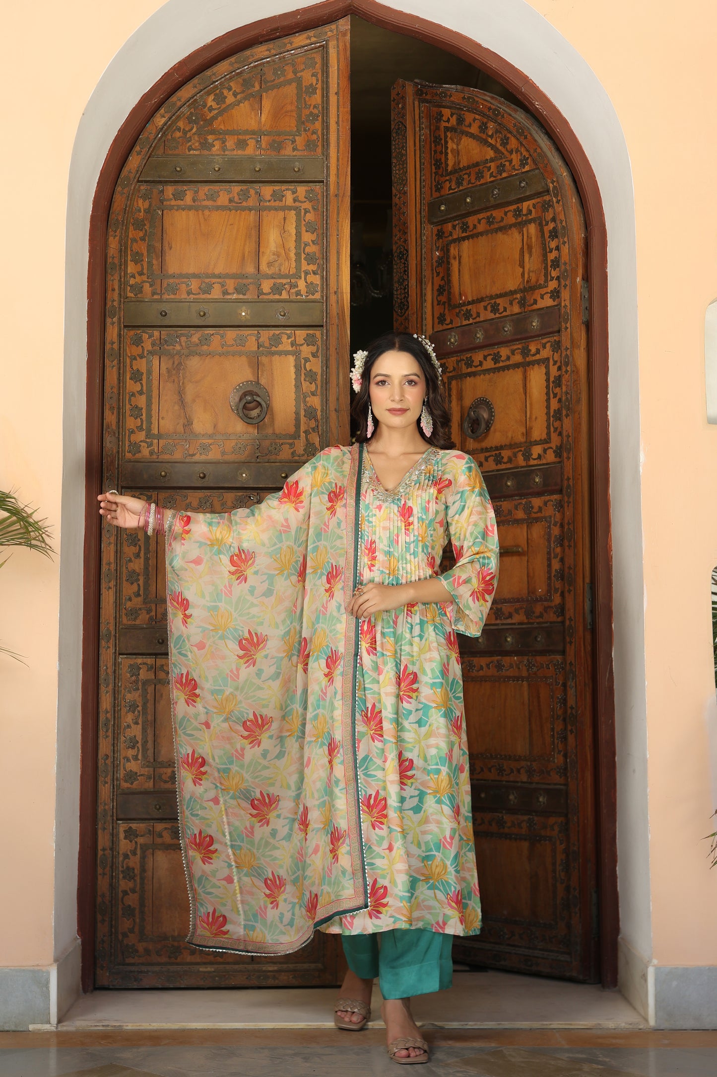Floral Green printed suit set