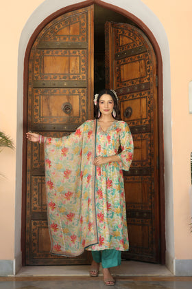 Floral Green printed suit set