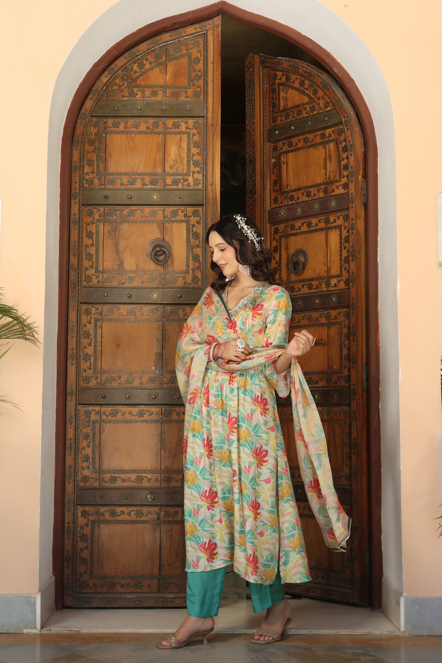 Floral Green printed suit set