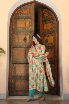 Floral Green printed suit set