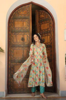 Floral Green printed suit set