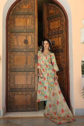 Floral Green printed suit set
