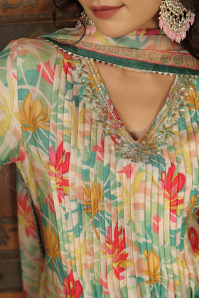 Floral Green printed suit set
