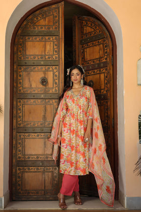 Floral Peach printed suit set