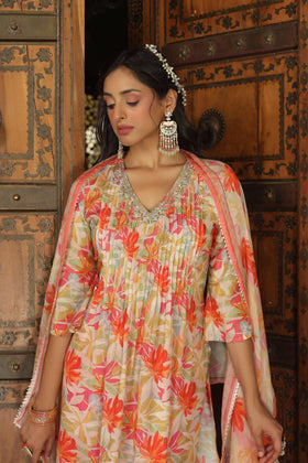 Floral Peach printed suit set