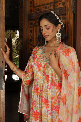 Floral Peach printed suit set