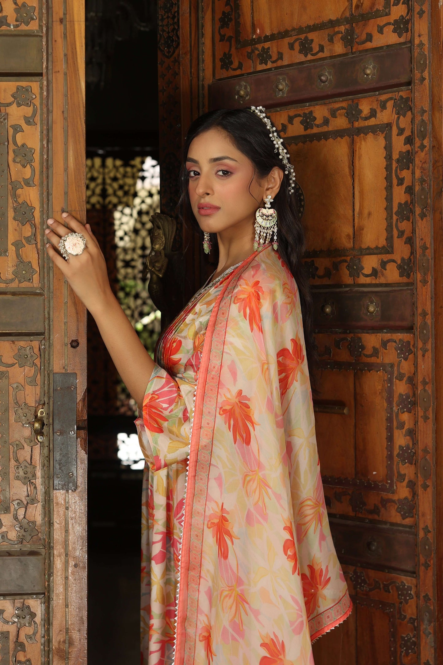 Floral Peach printed suit set
