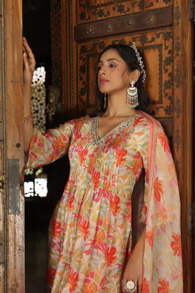Floral Peach printed suit set