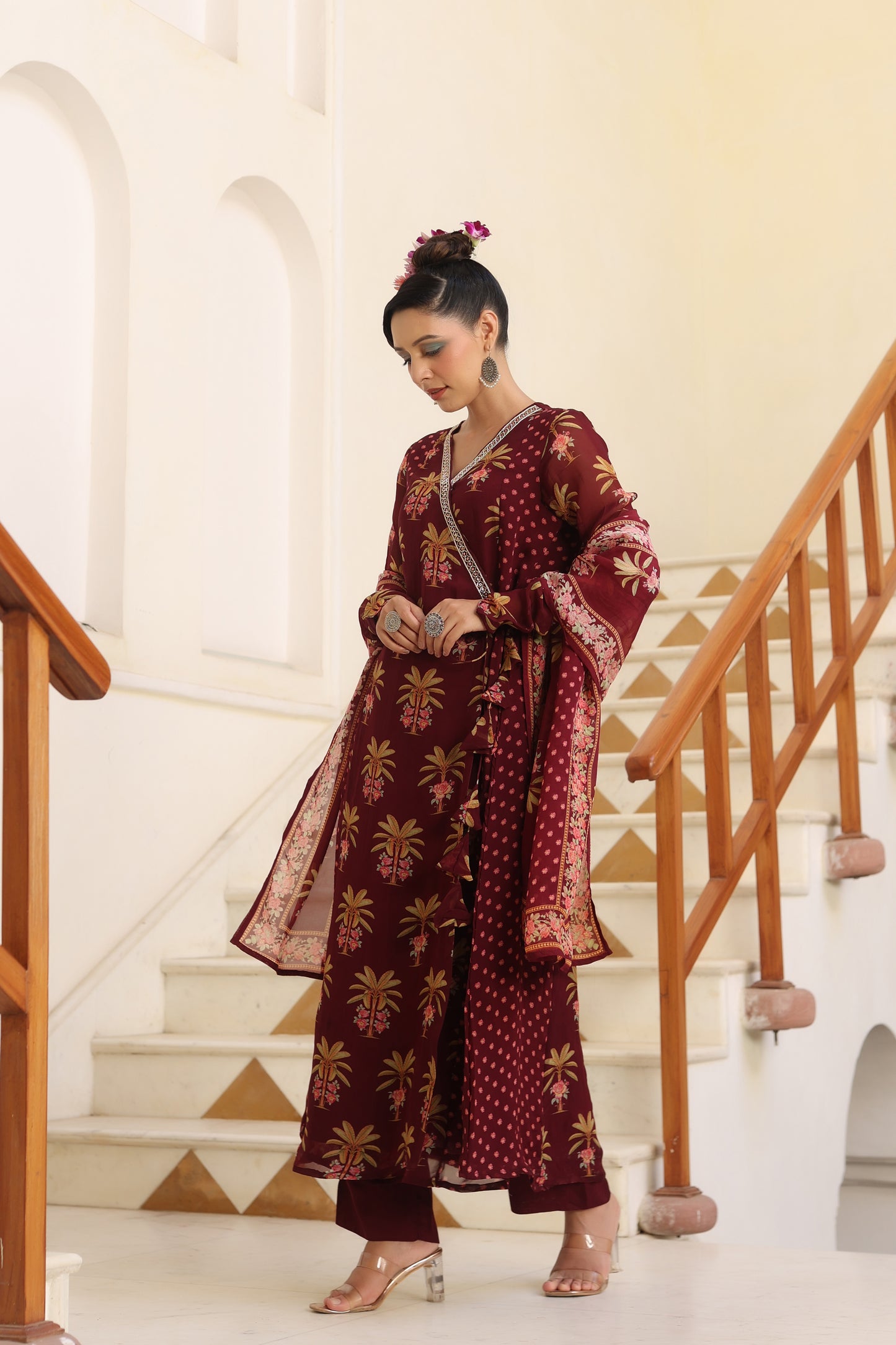 Flaming Maroon Angrakha Set