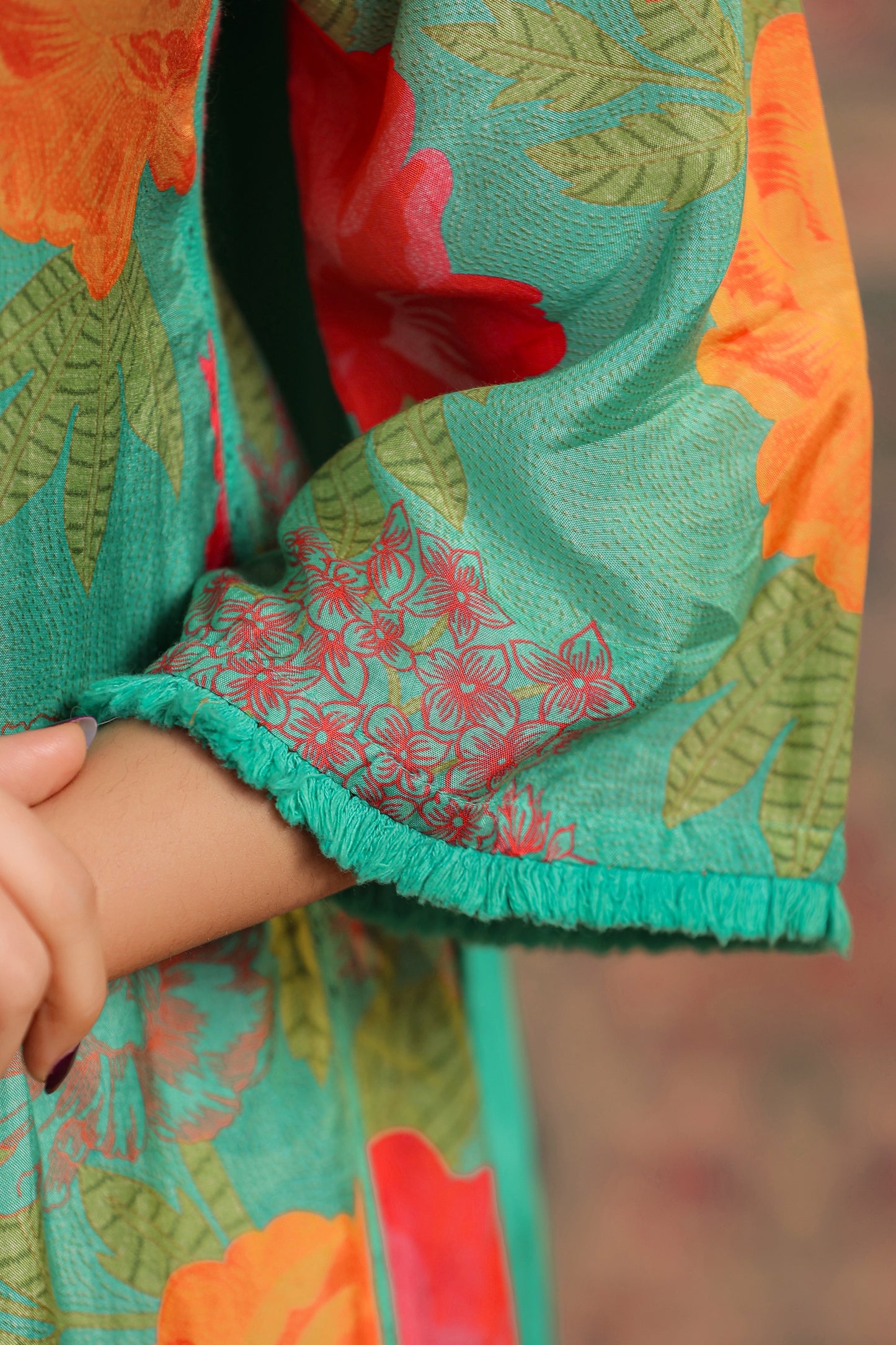 Green Floral Muslin Kurta Set