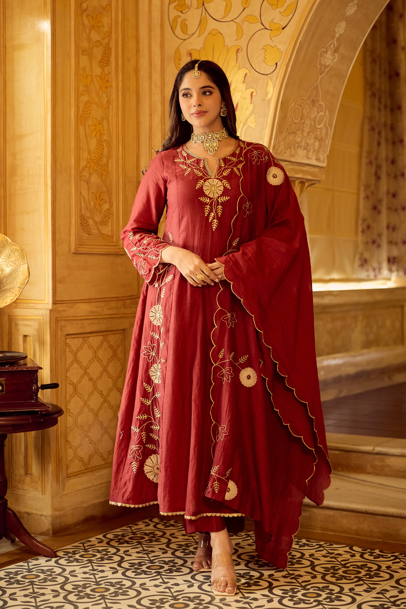 Royal Maroon Chanderi Set