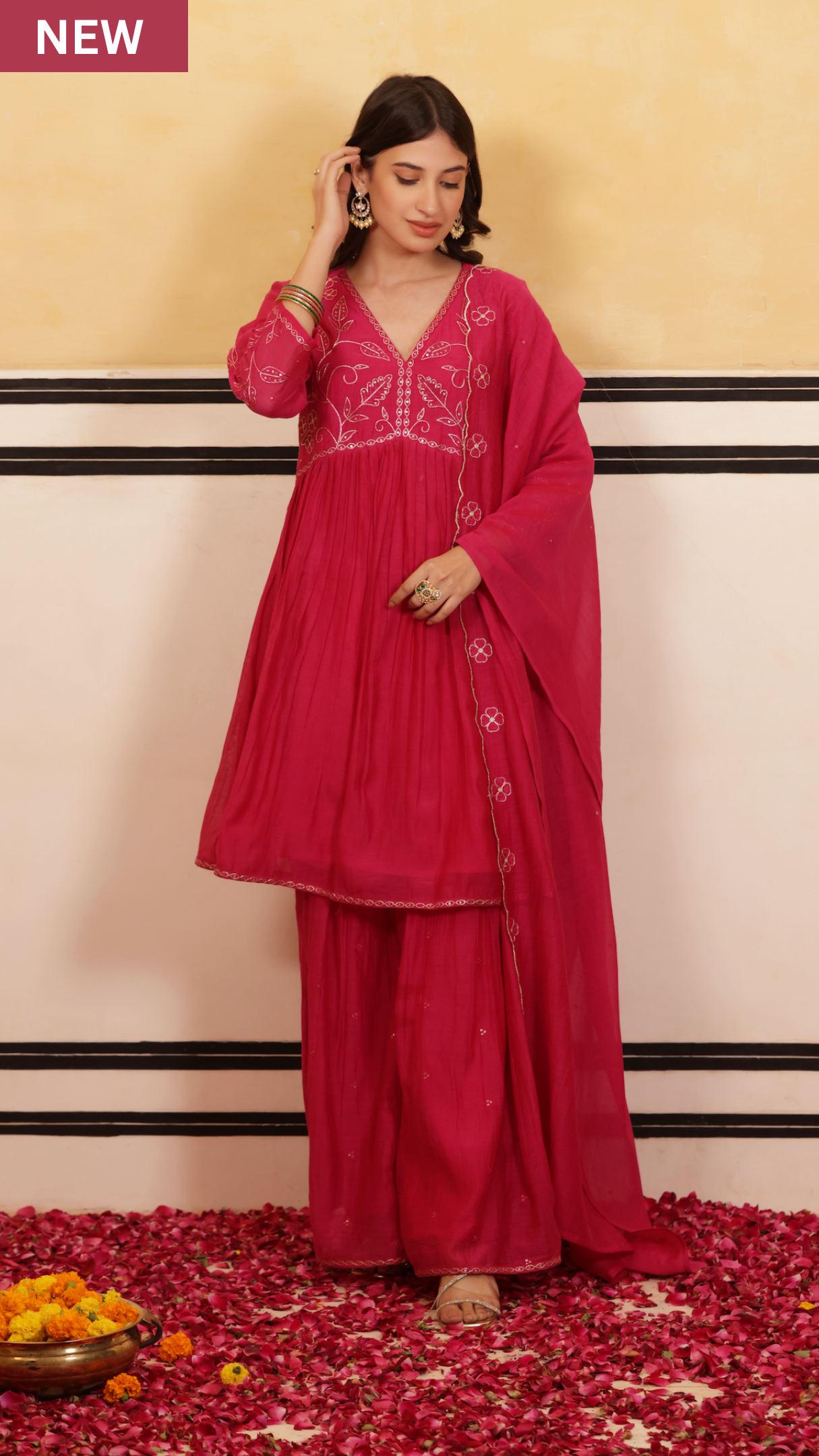 Crimson Peplum Chanderi Suit Set