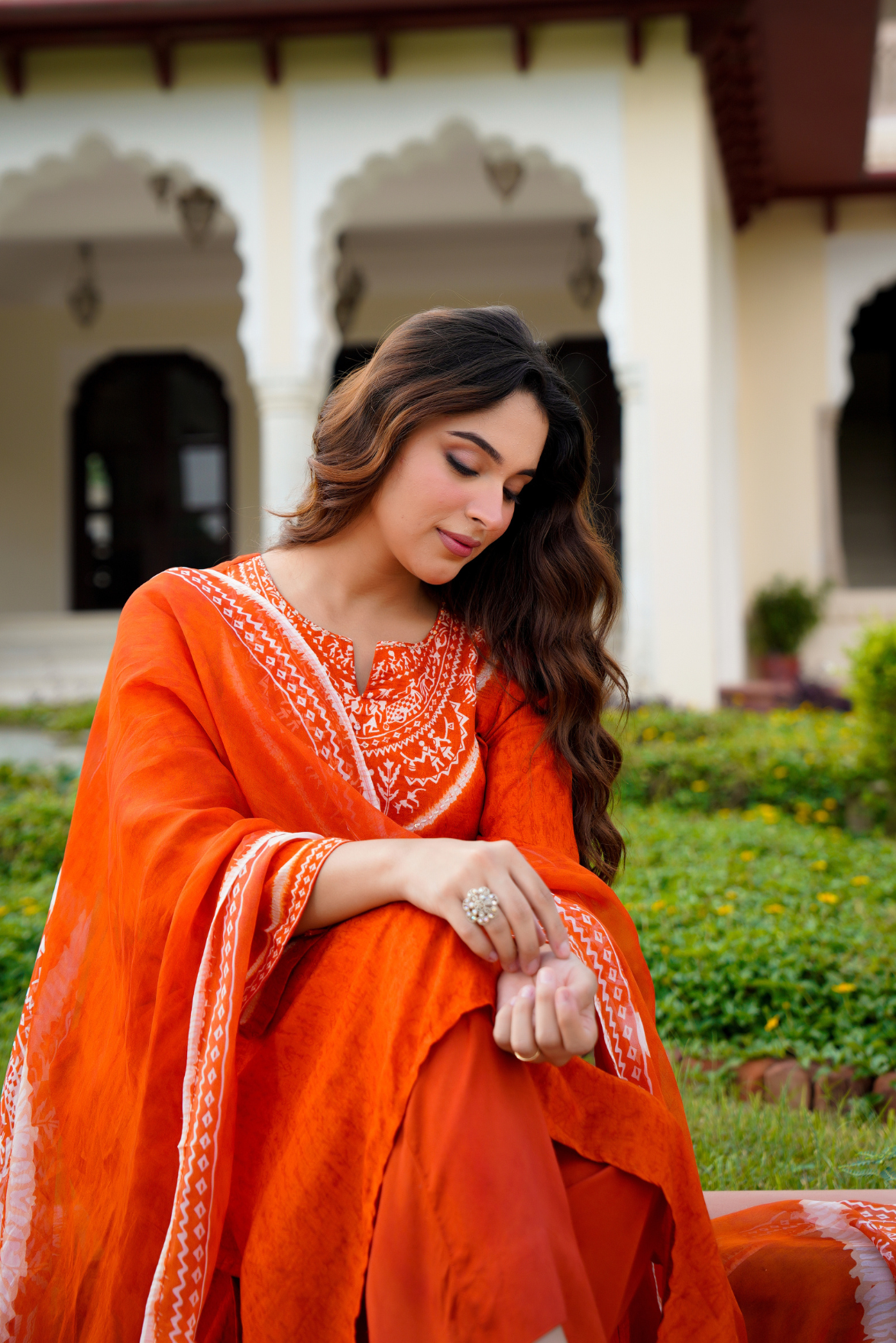 Rustic Bloom Russian Silk Printed Suit Set
