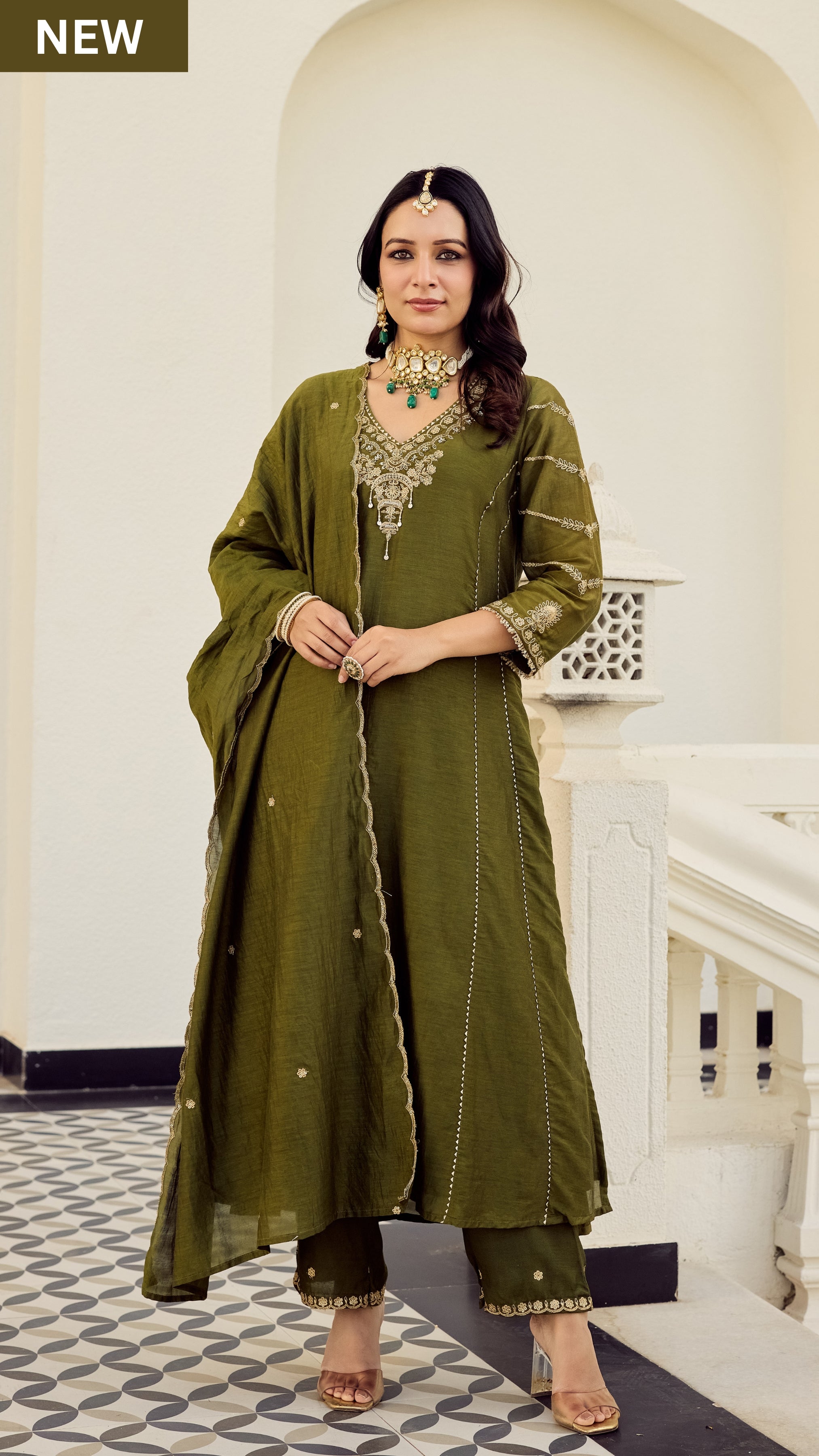 Mehndi Moss Embroidered Suit Set