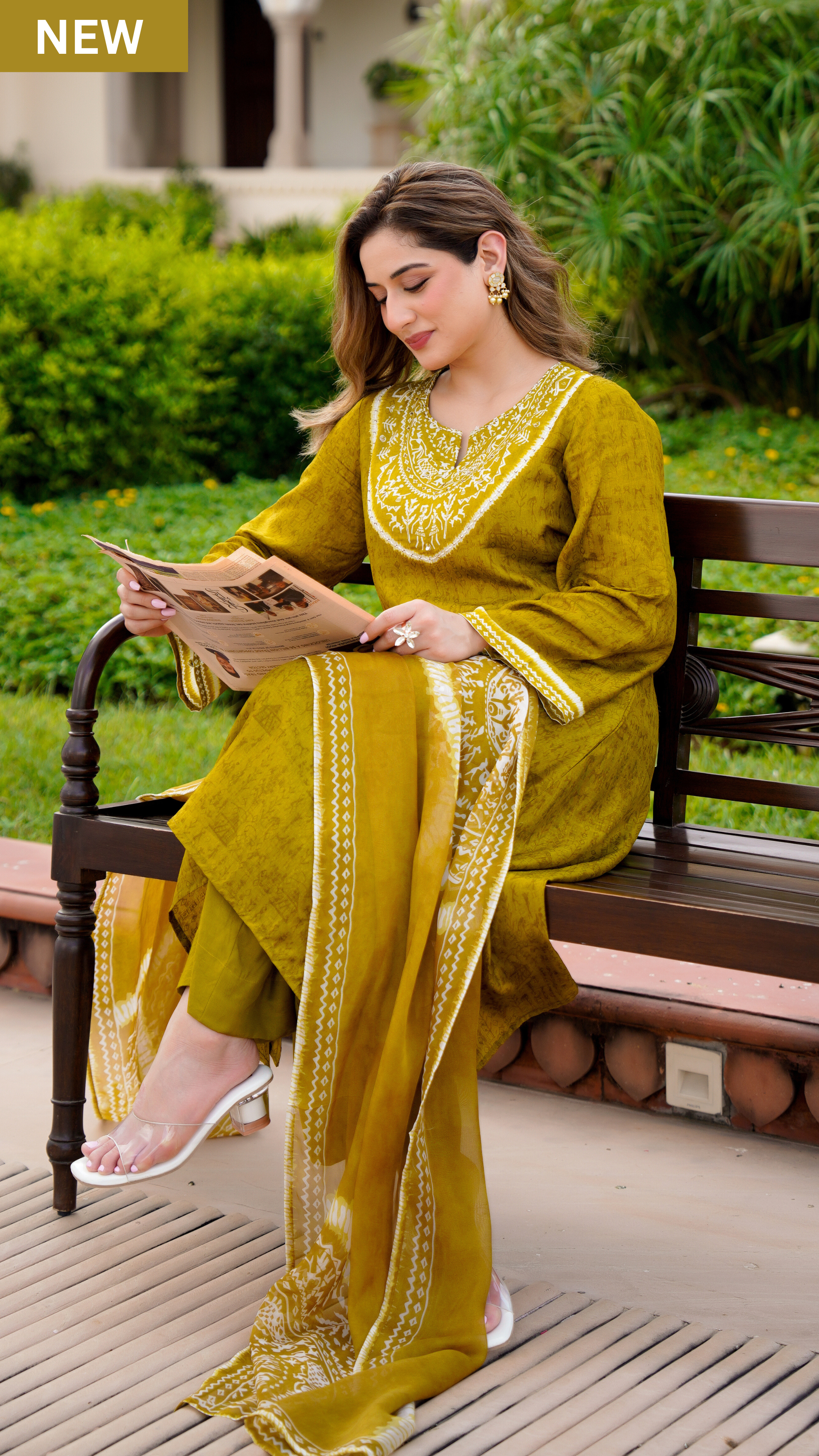 Olive Whisper Russian Silk Printed Suit Set