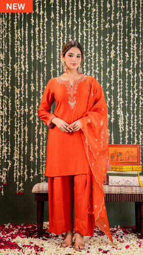 Rust Gold Farsi Salwar Suit Set