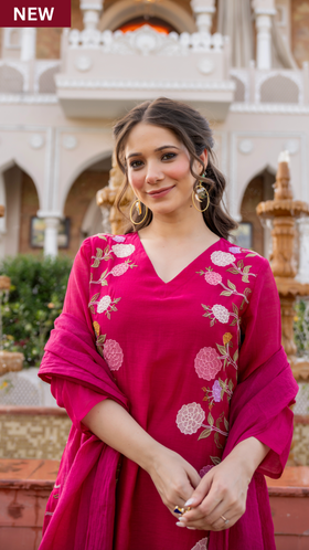Crimson Blush Chanderi Suit Set