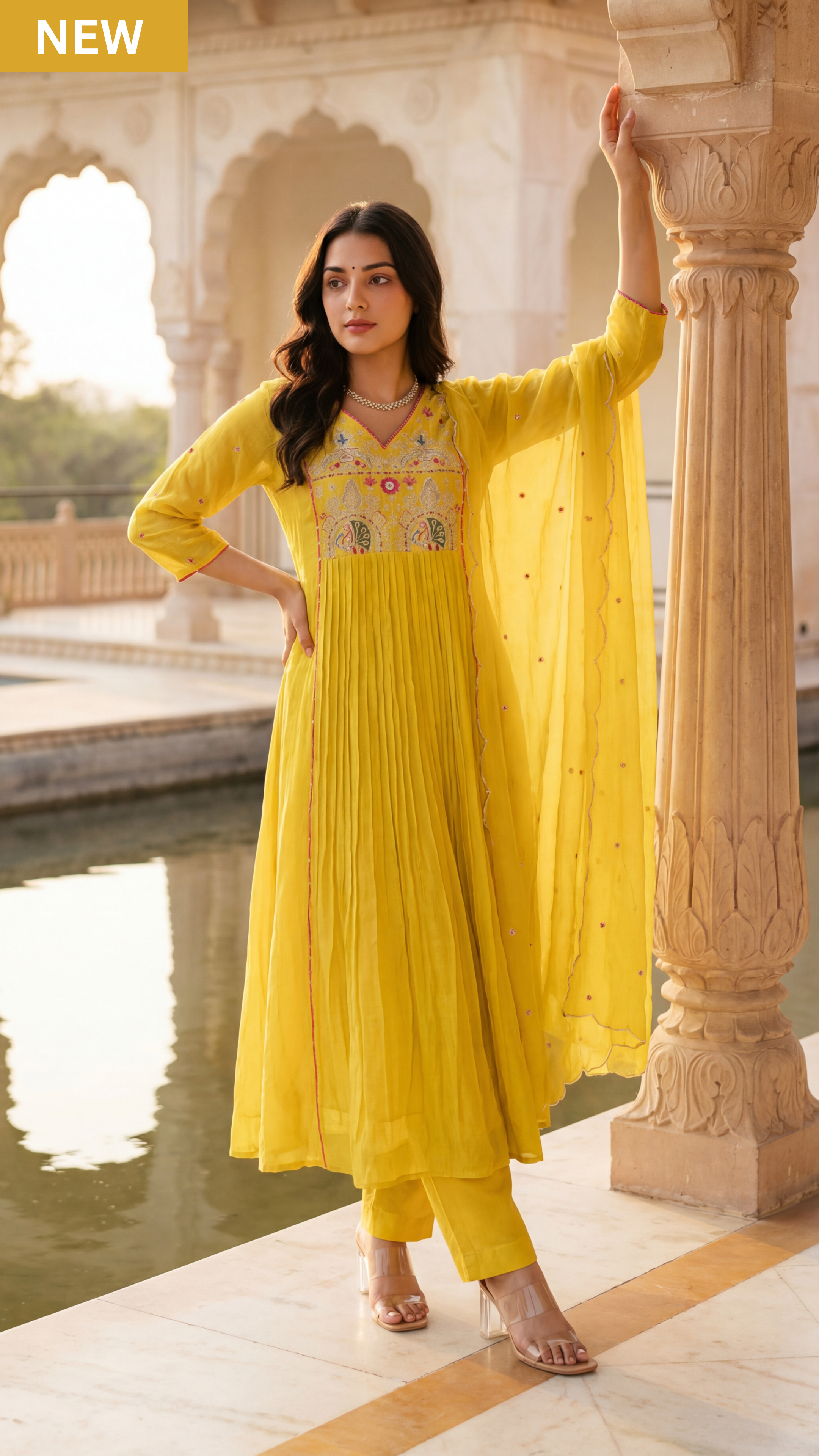 Golden Bloom Chanderi Suit Set