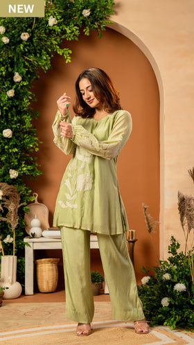 Sage Bloom Mulberry Silk Coord Set