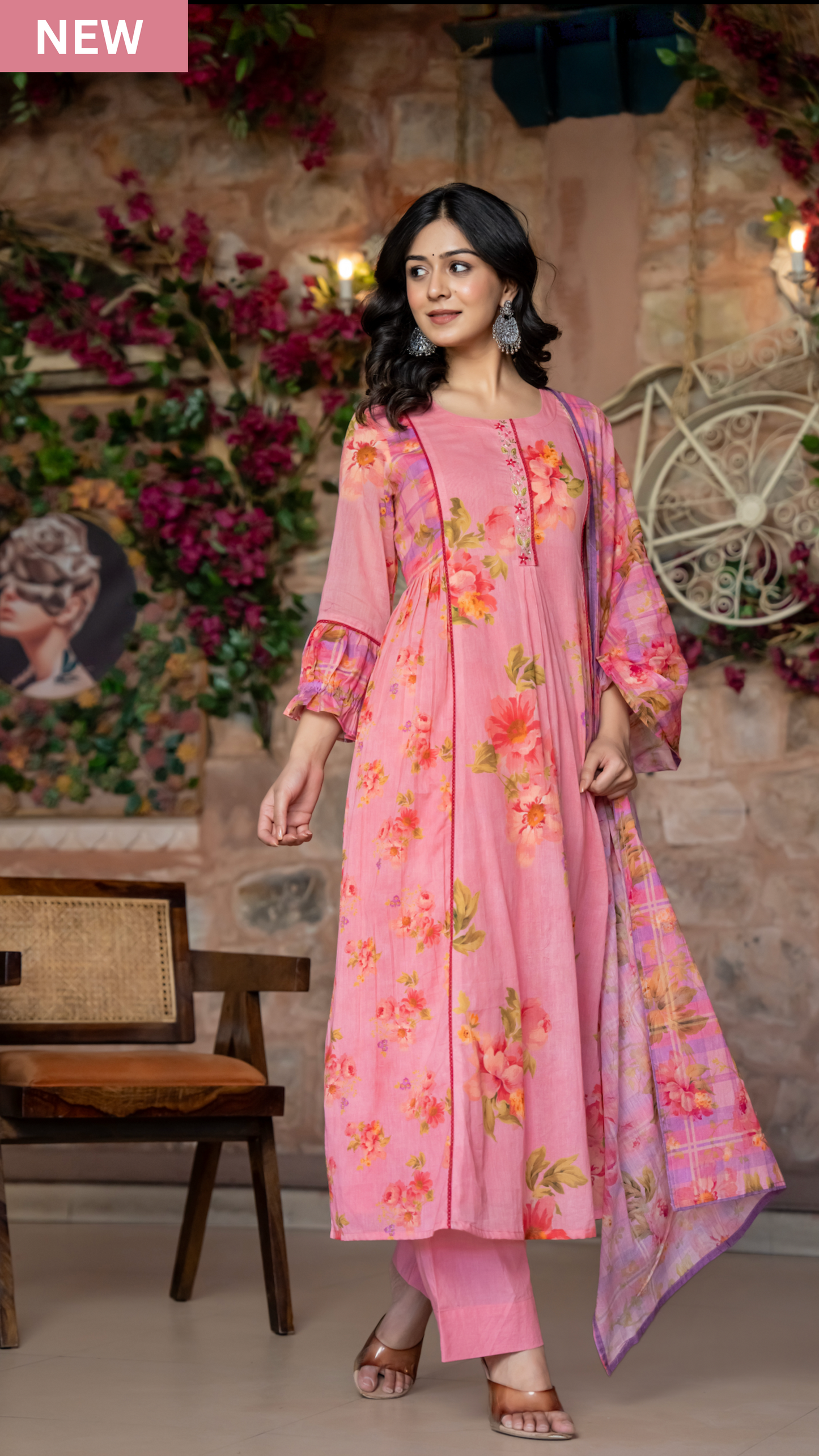 Pink Bloom Mulmul Suit Set