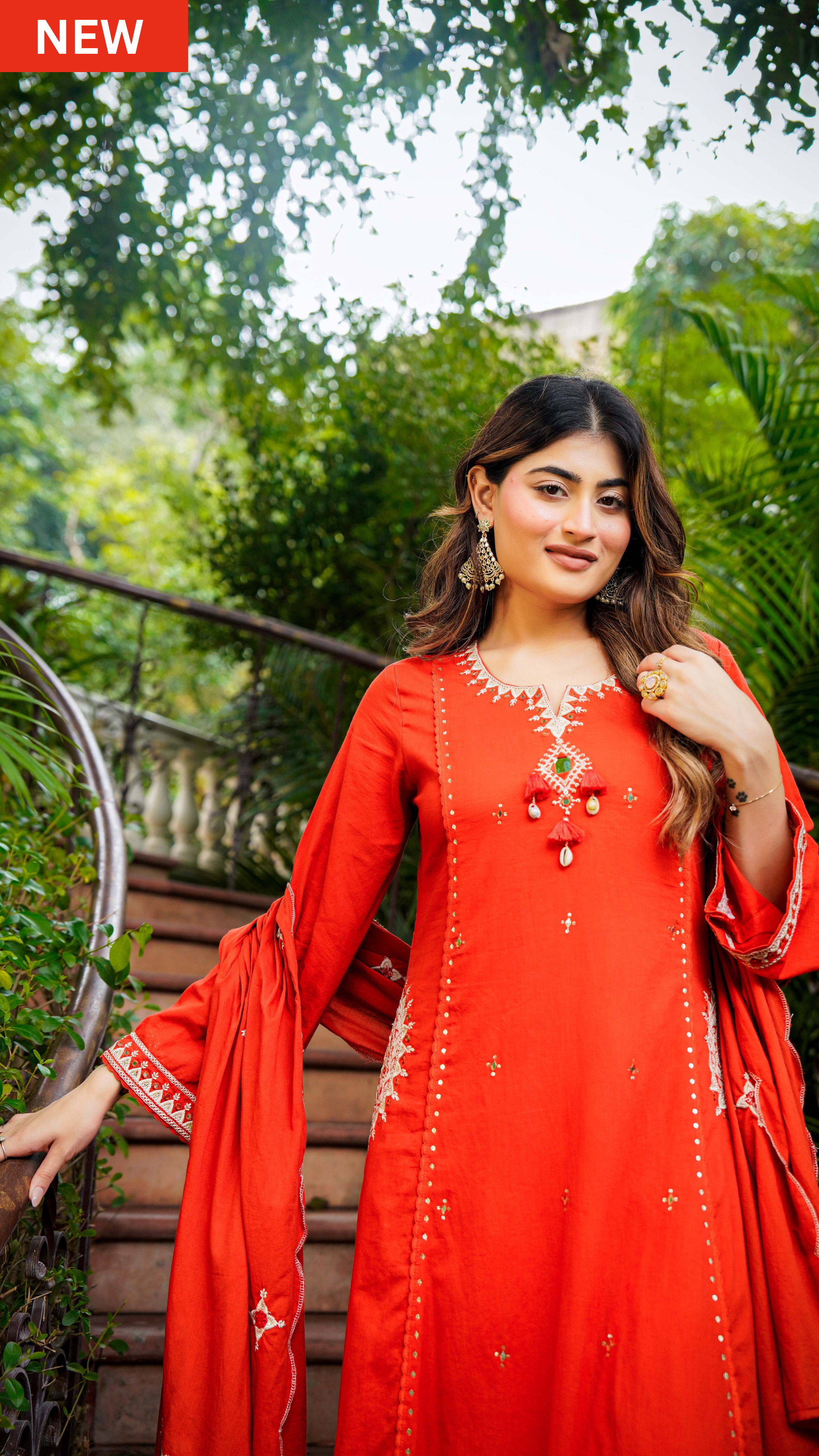 Rust Bloom Flared Mul Cotton Suit Set