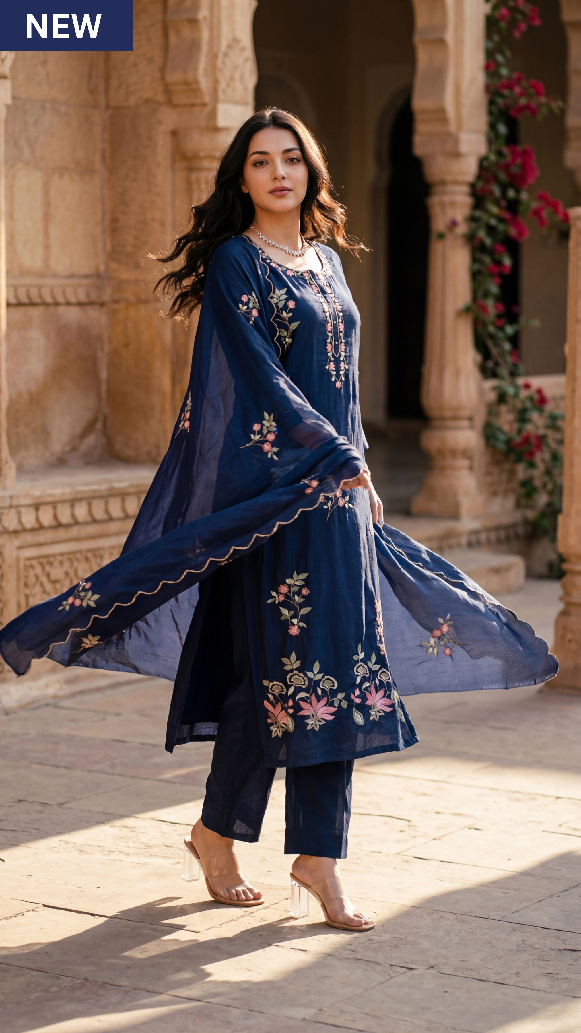 Blue Blossom Chanderi Suit Set