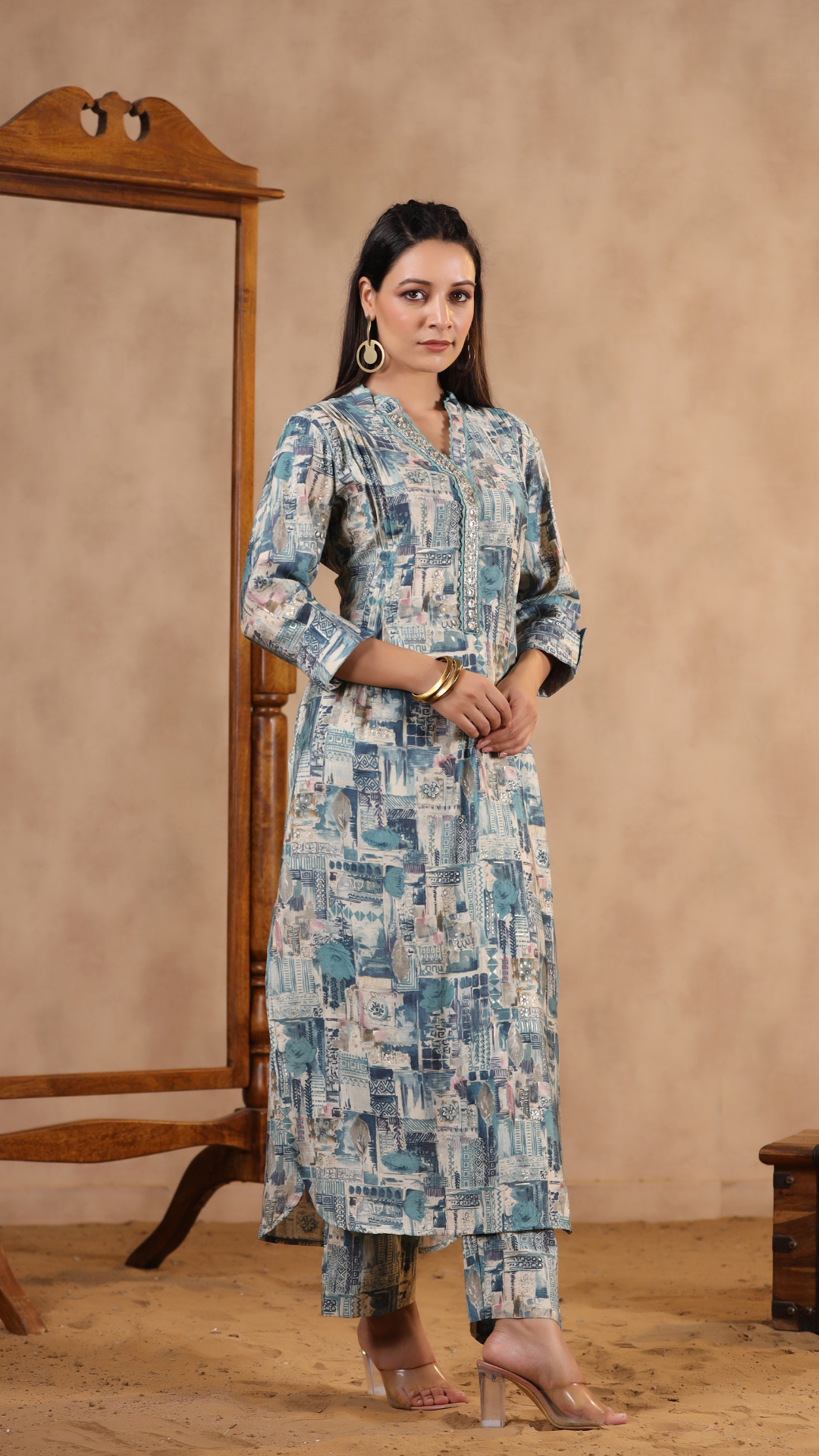Sky-Blue Muslin Kurta Set