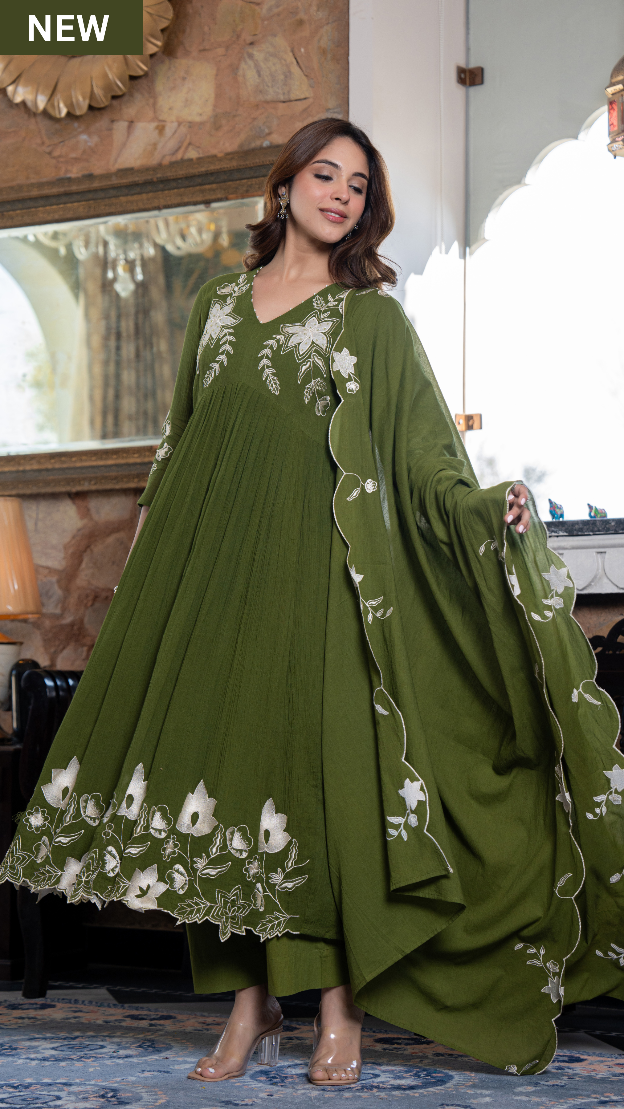 Emerald Aura Crush Cotton Suit Set