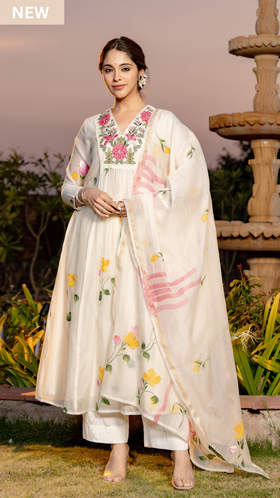 Ivory Bloom Chanderi Suit Set