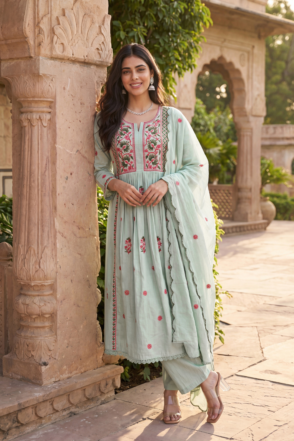 Mint Embroidered Suit Set