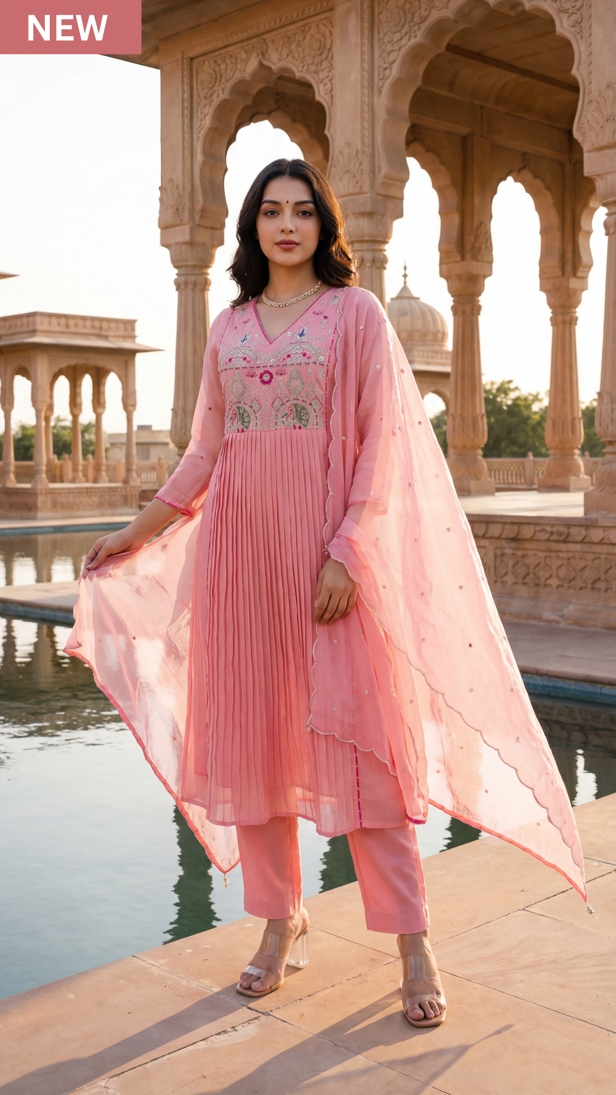 Pink Aura Ensemble Chanderi Suit Set