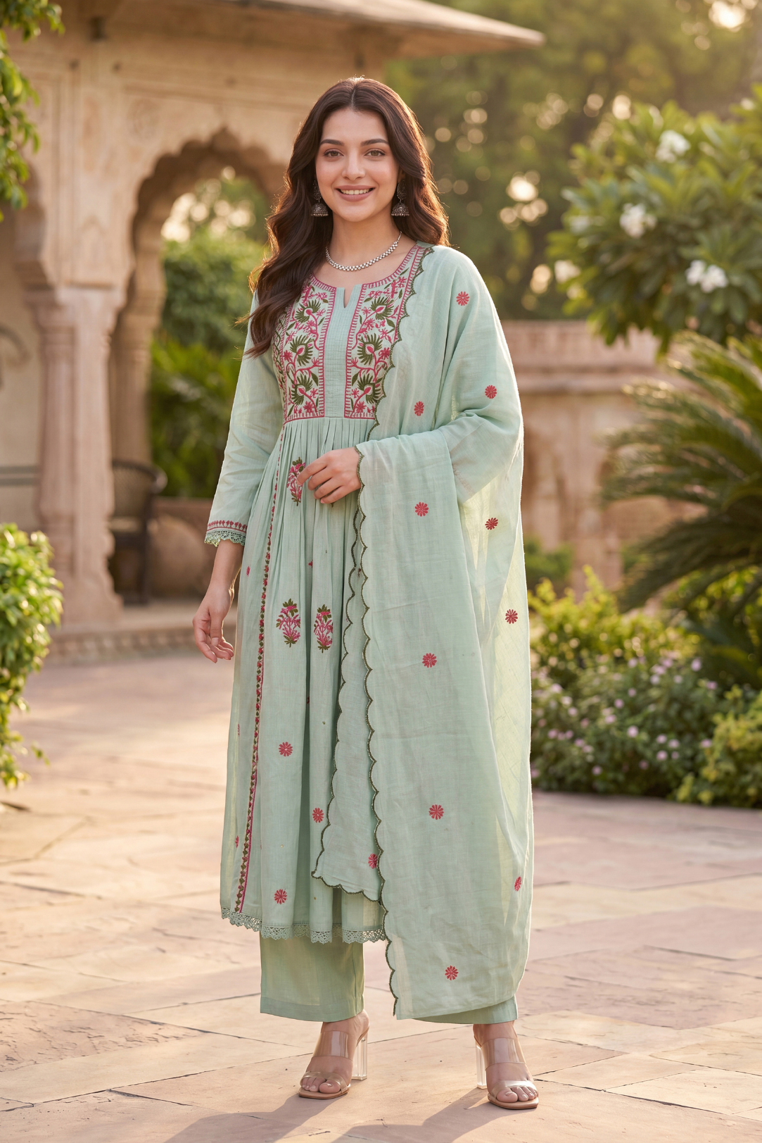 Mint Embroidered Suit Set