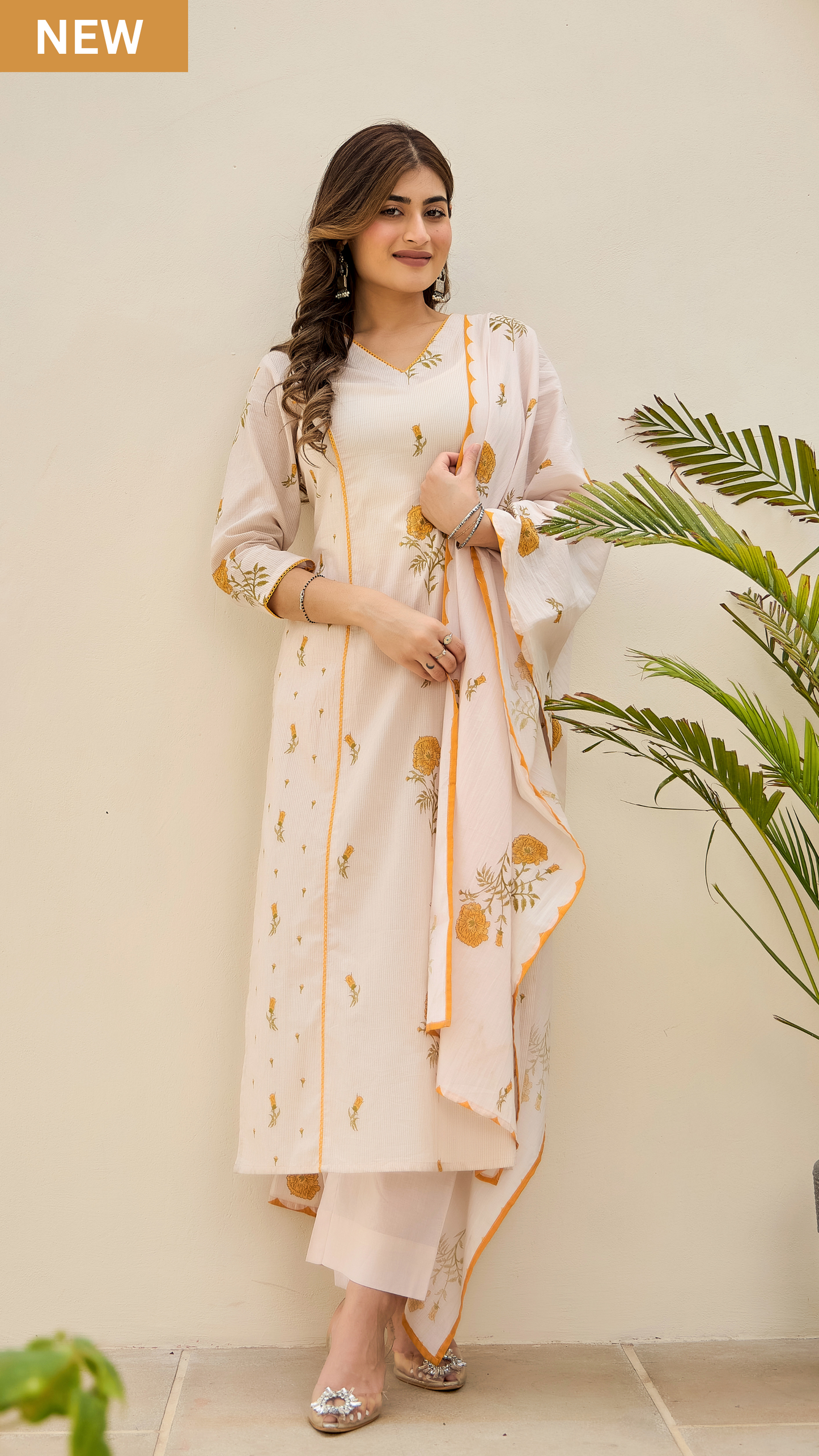 Golden Petal Cotton Suit Set