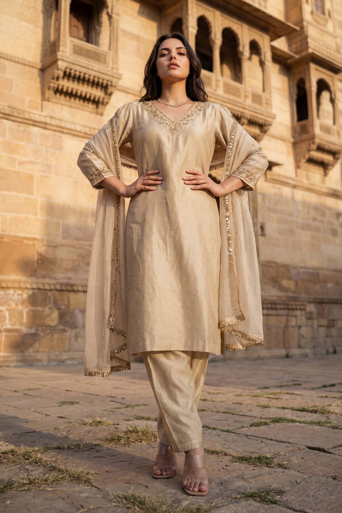 Ivory Bloom Chanderi Suit Set