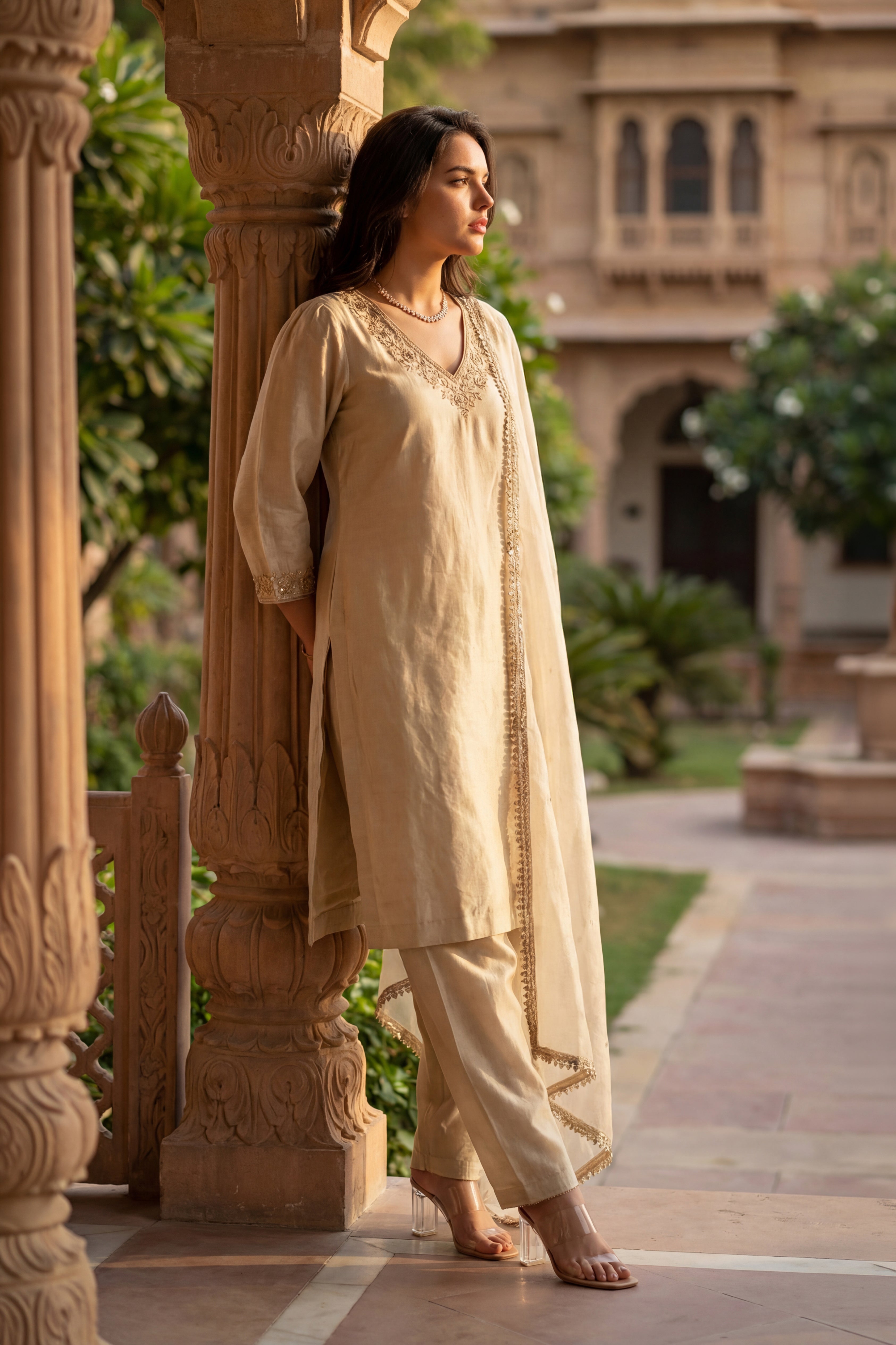 Ivory Bloom Chanderi Suit Set