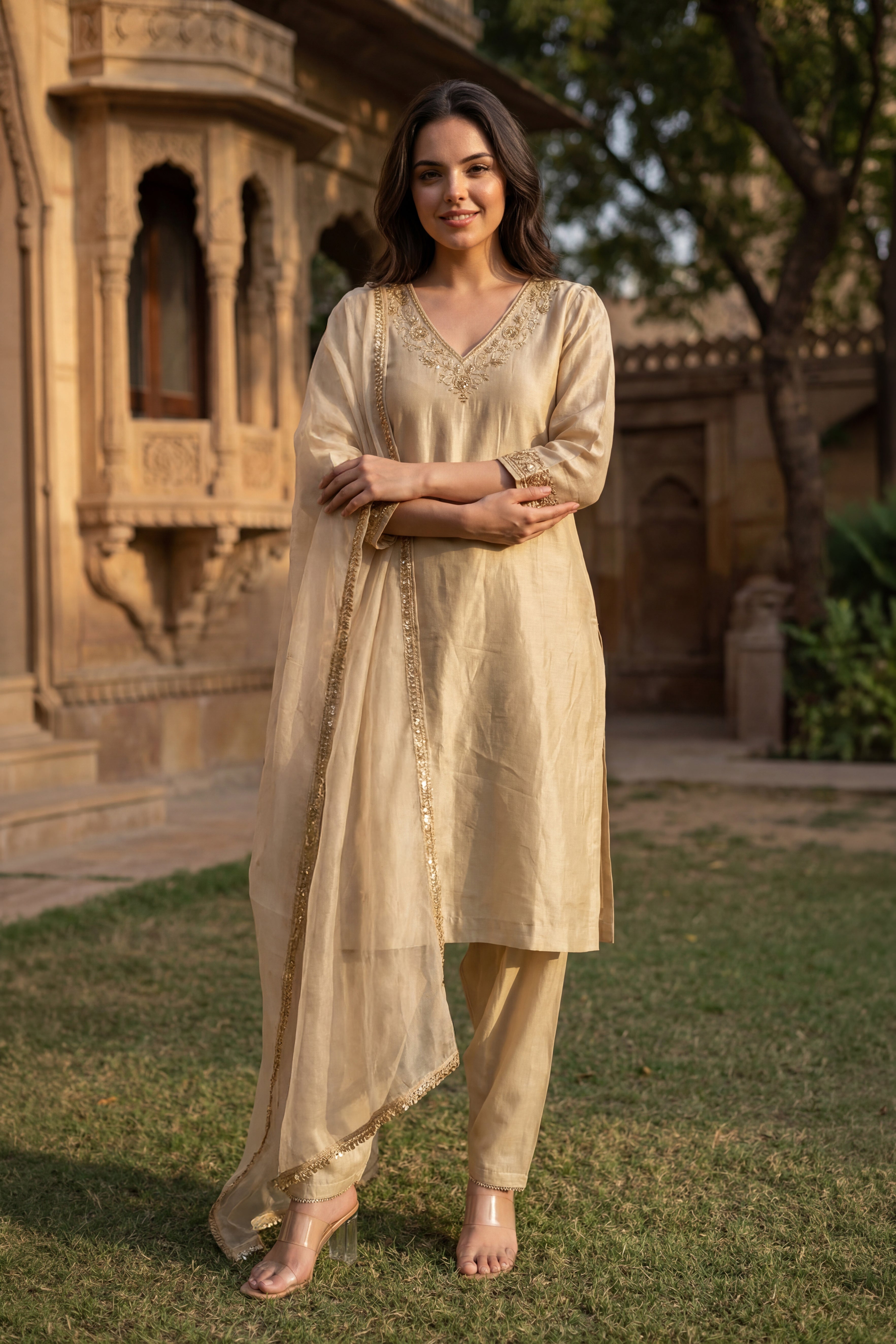 Ivory Bloom Chanderi Suit Set