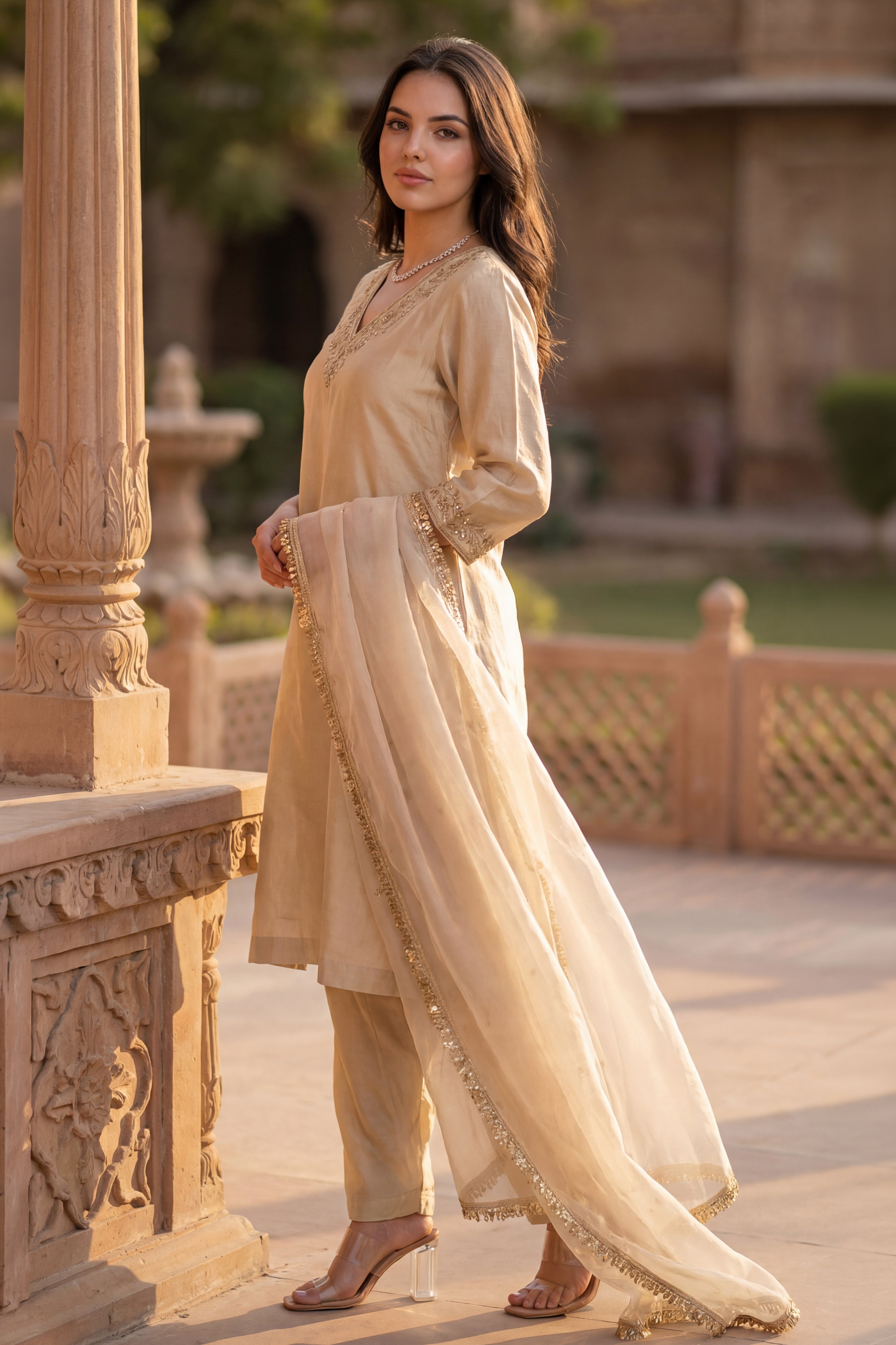 Ivory Bloom Chanderi Suit Set