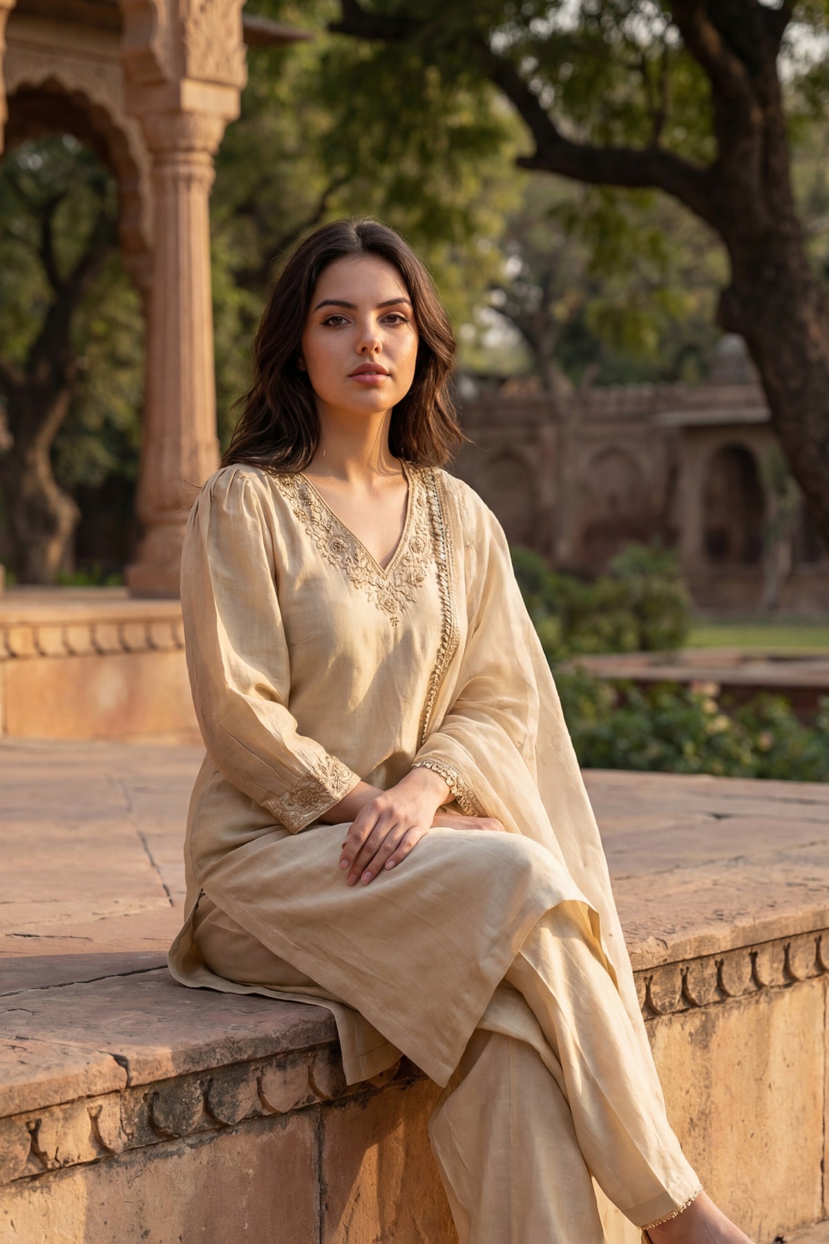 Ivory Bloom Chanderi Suit Set