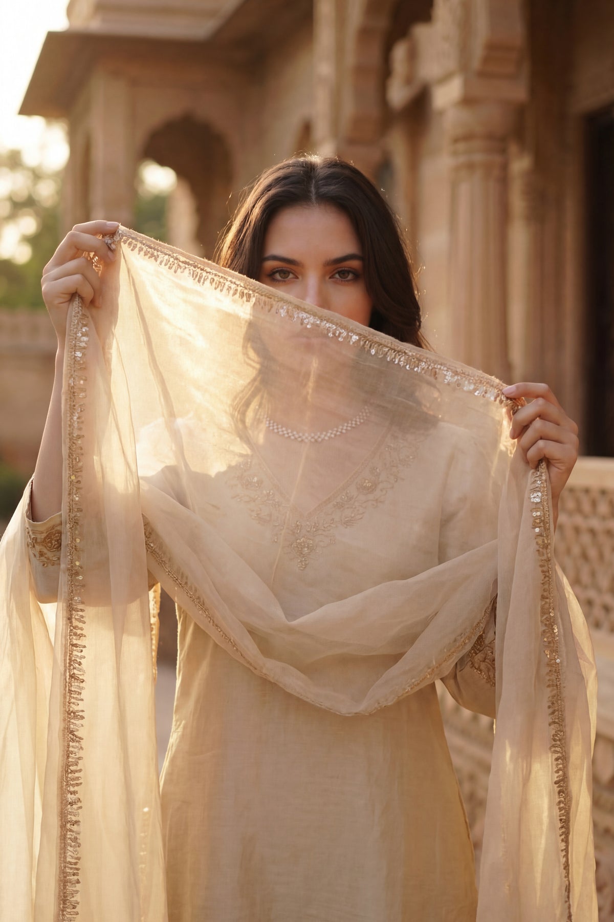 Ivory Bloom Chanderi Suit Set