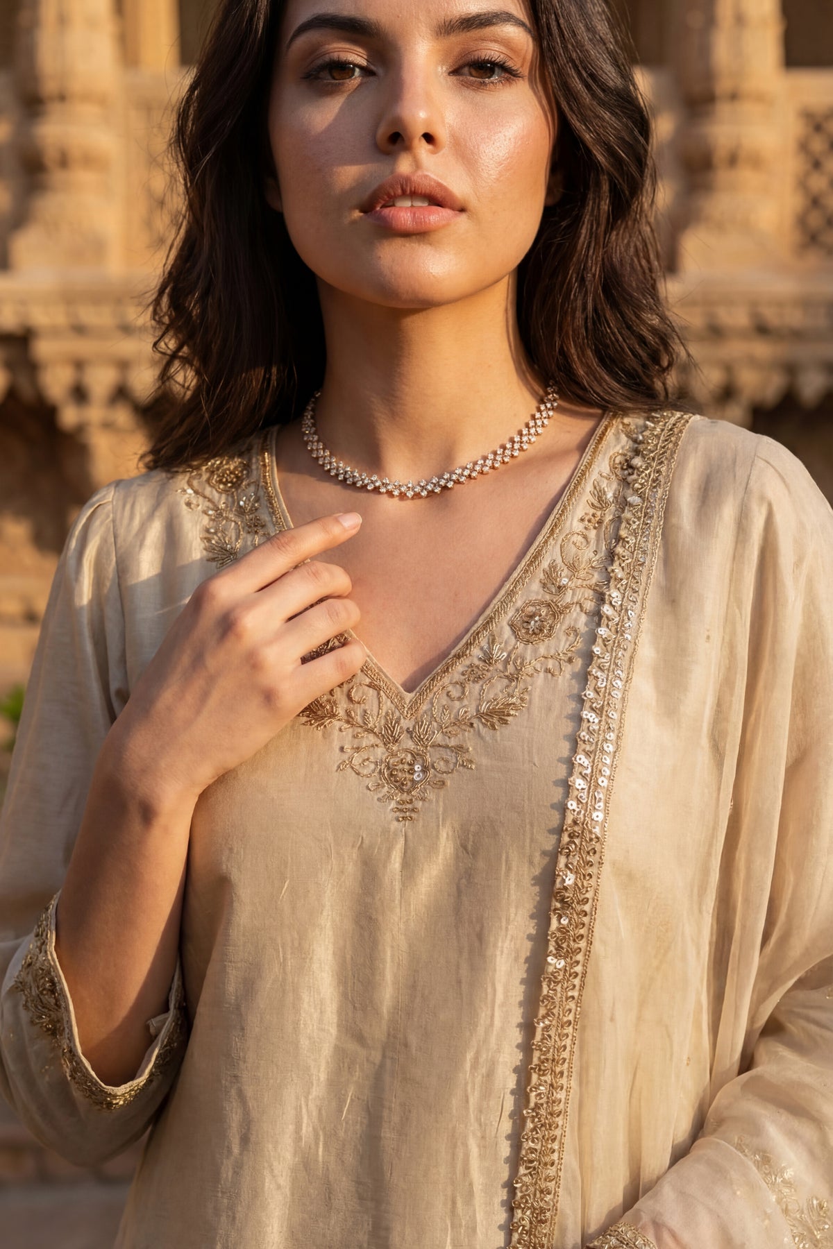 Ivory Bloom Chanderi Suit Set