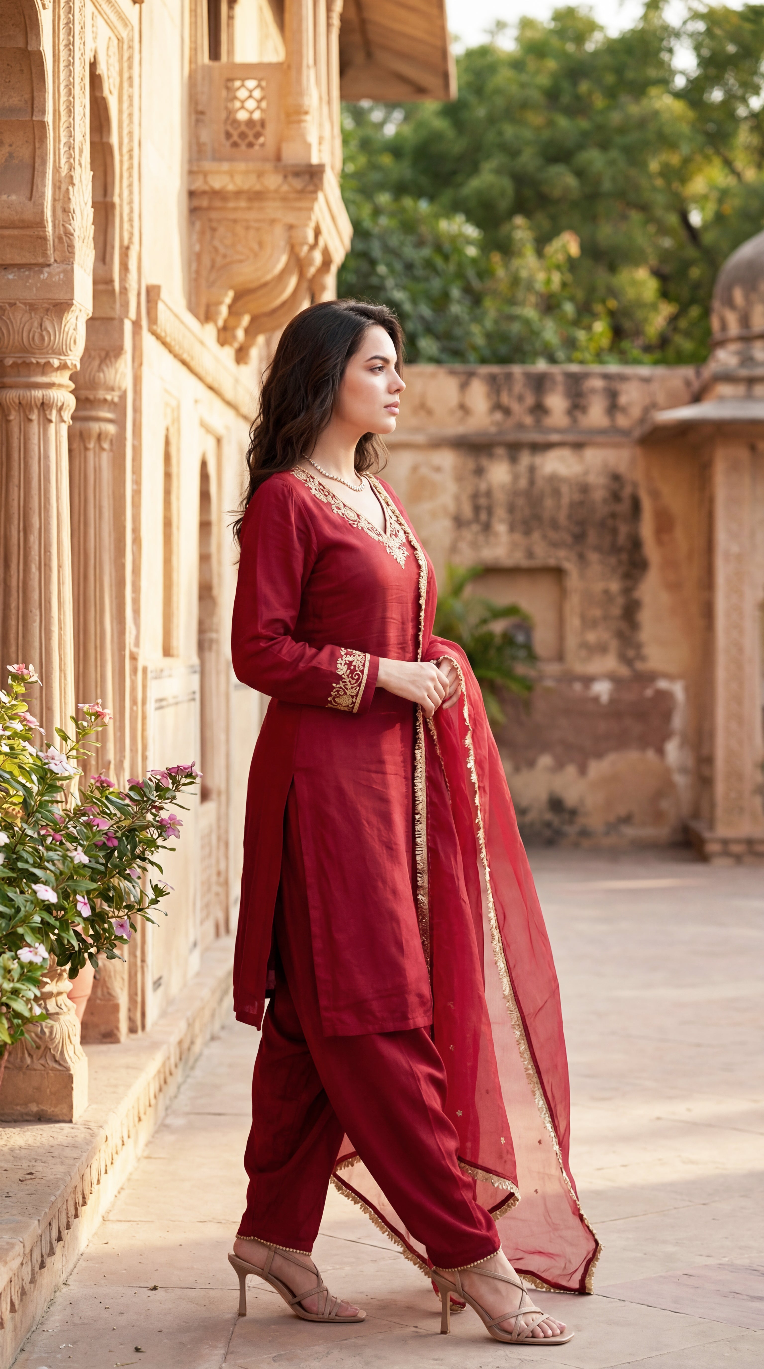 Deep Wine Chanderi Suit Set