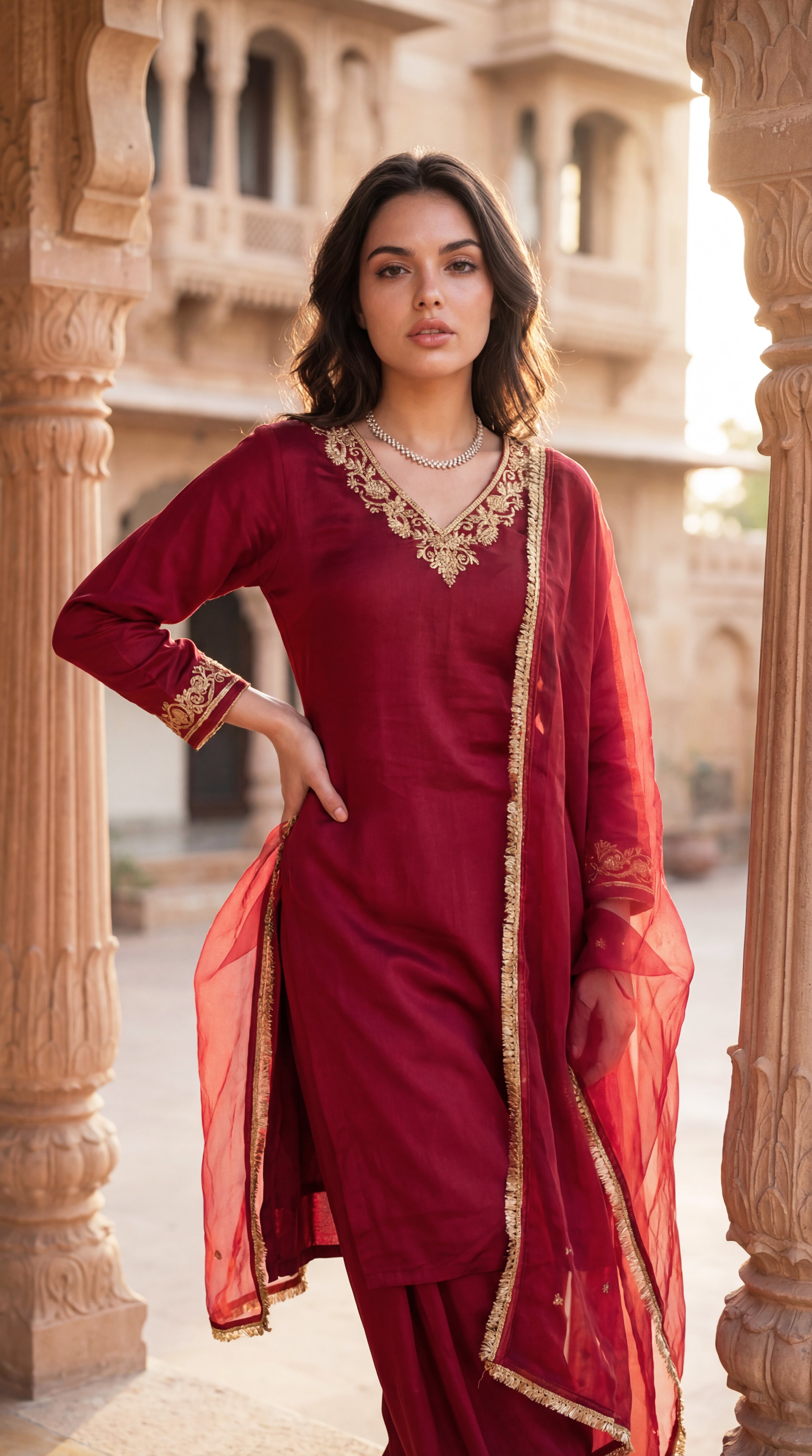 Deep Wine Chanderi Suit Set
