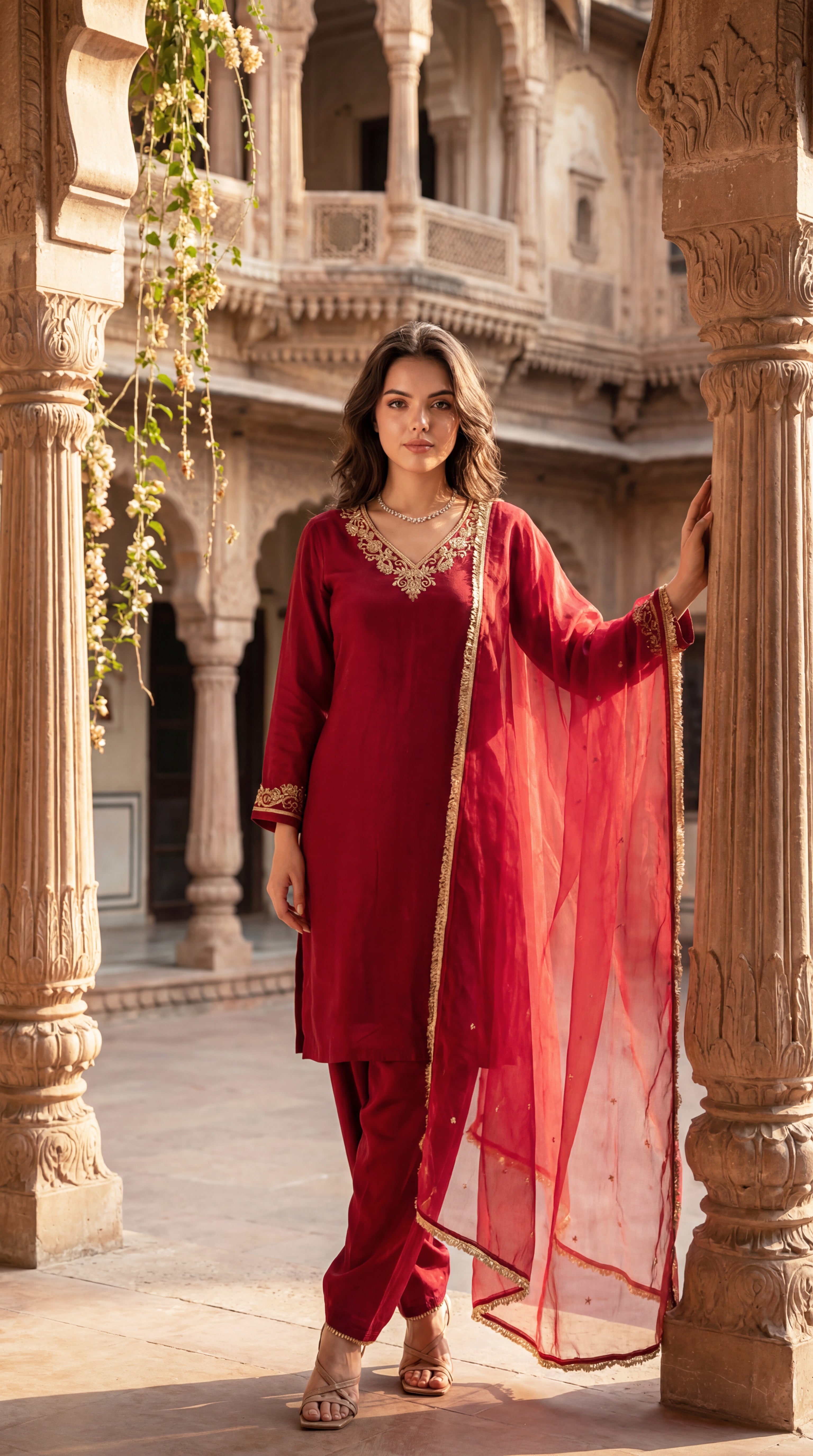Deep Wine Chanderi Suit Set