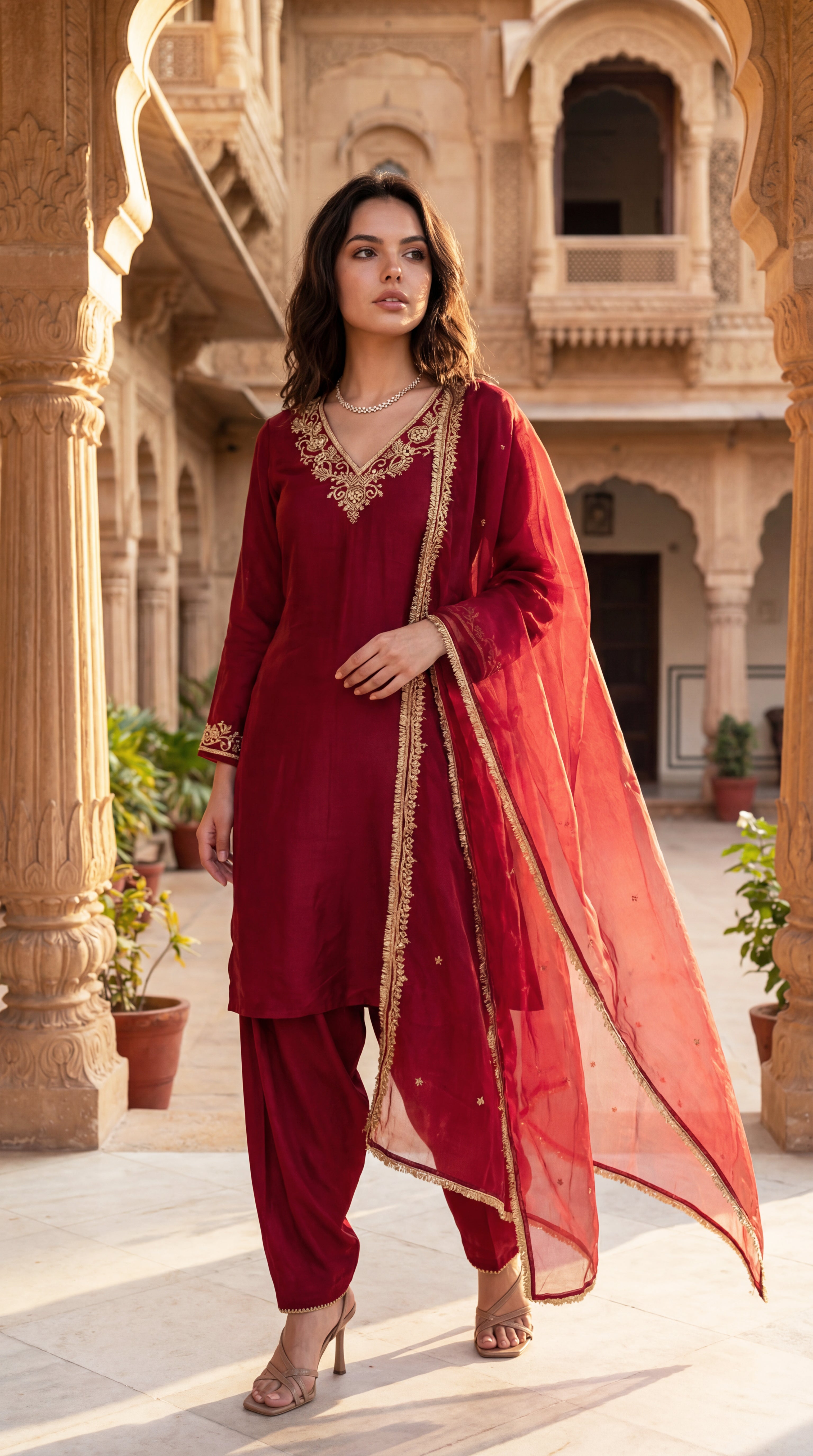 Deep Wine Chanderi Suit Set
