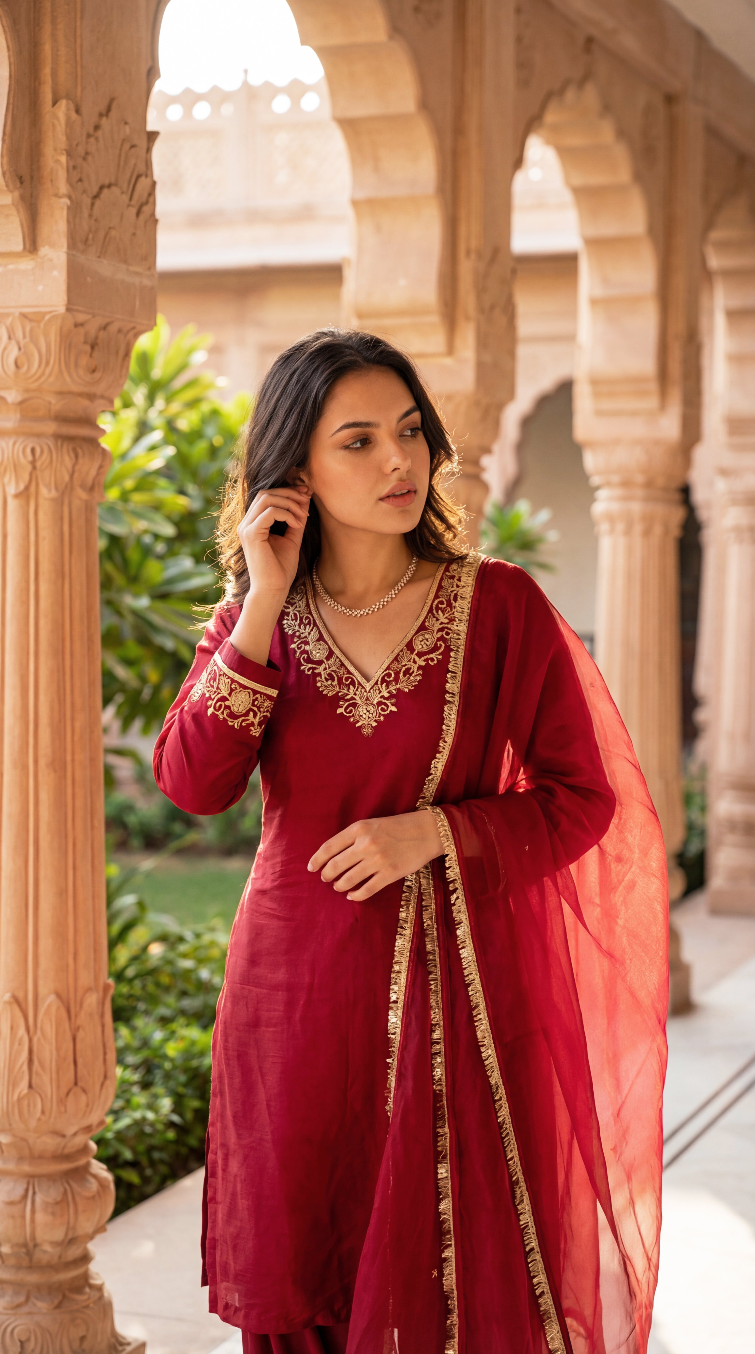 Deep Wine Chanderi Suit Set