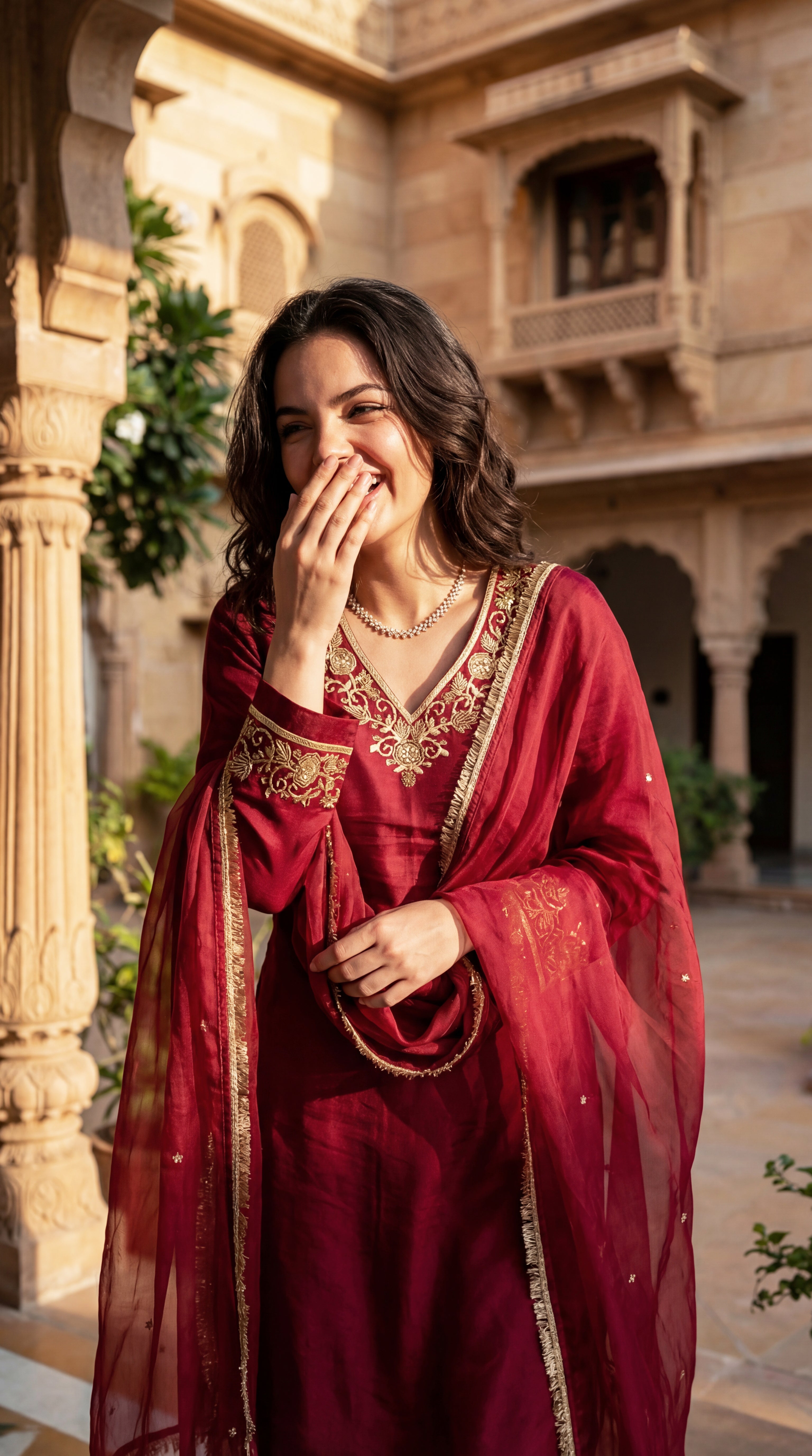 Deep Wine Chanderi Suit Set