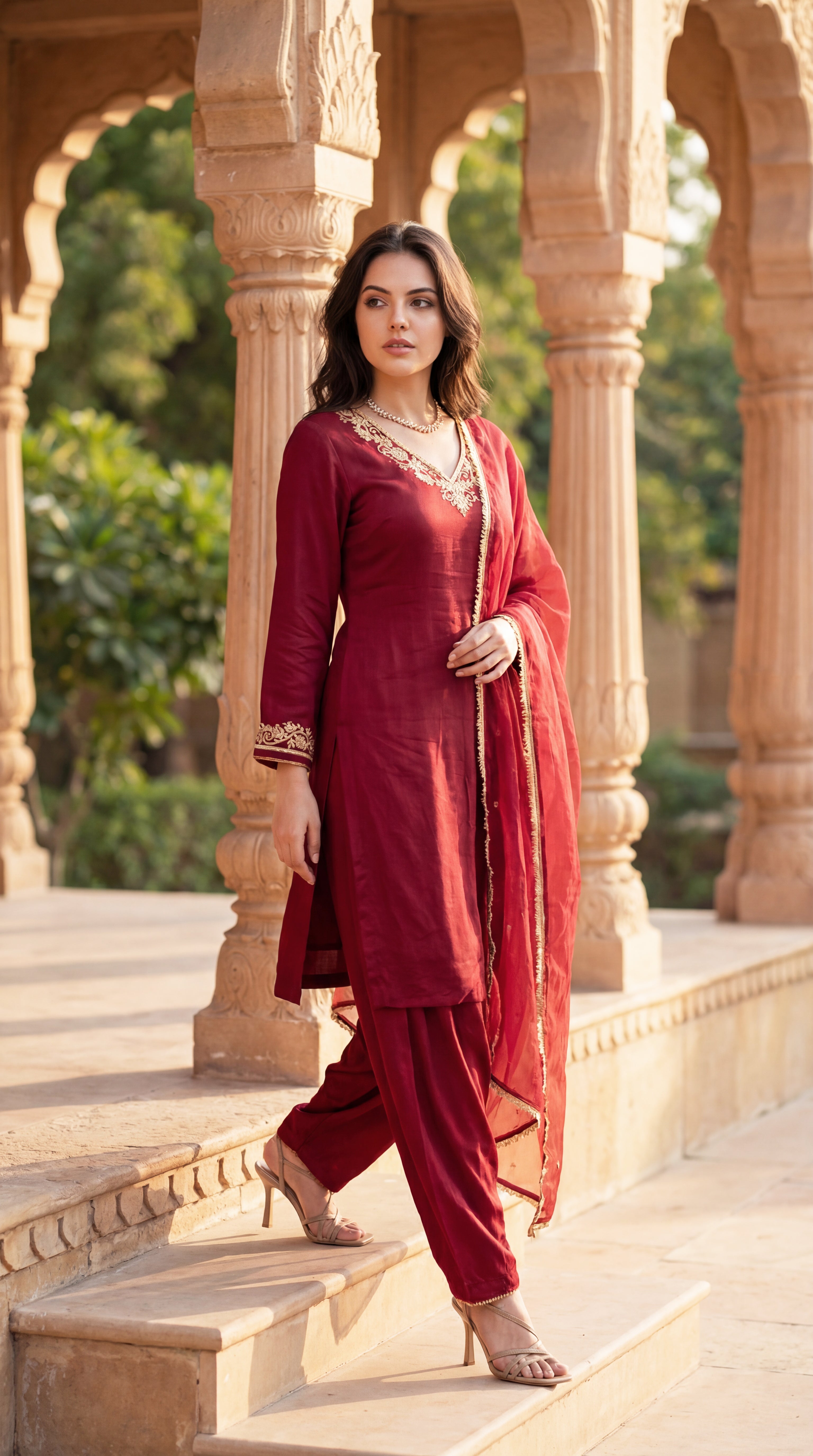 Deep Wine Chanderi Suit Set