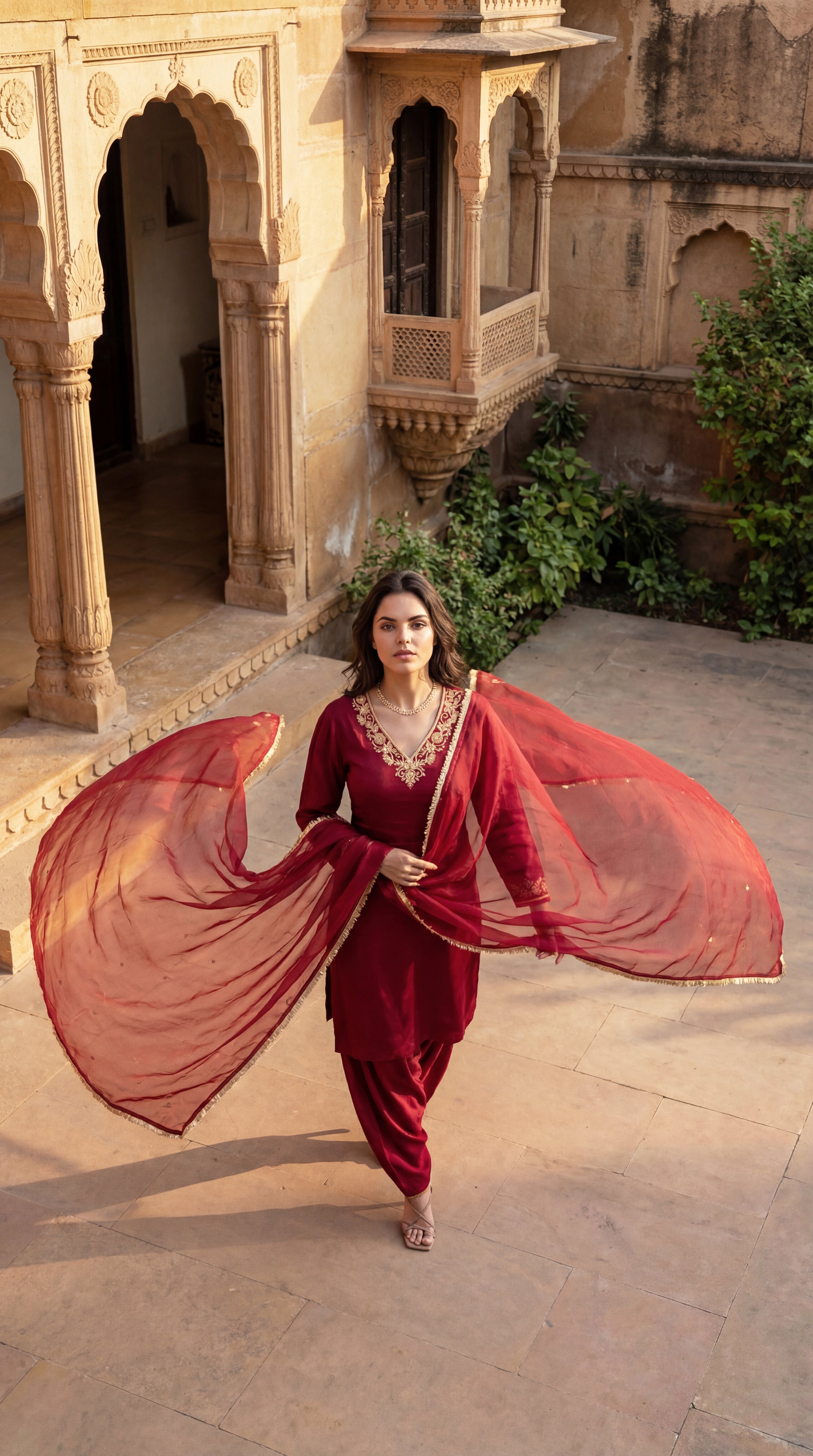 Deep Wine Chanderi Suit Set