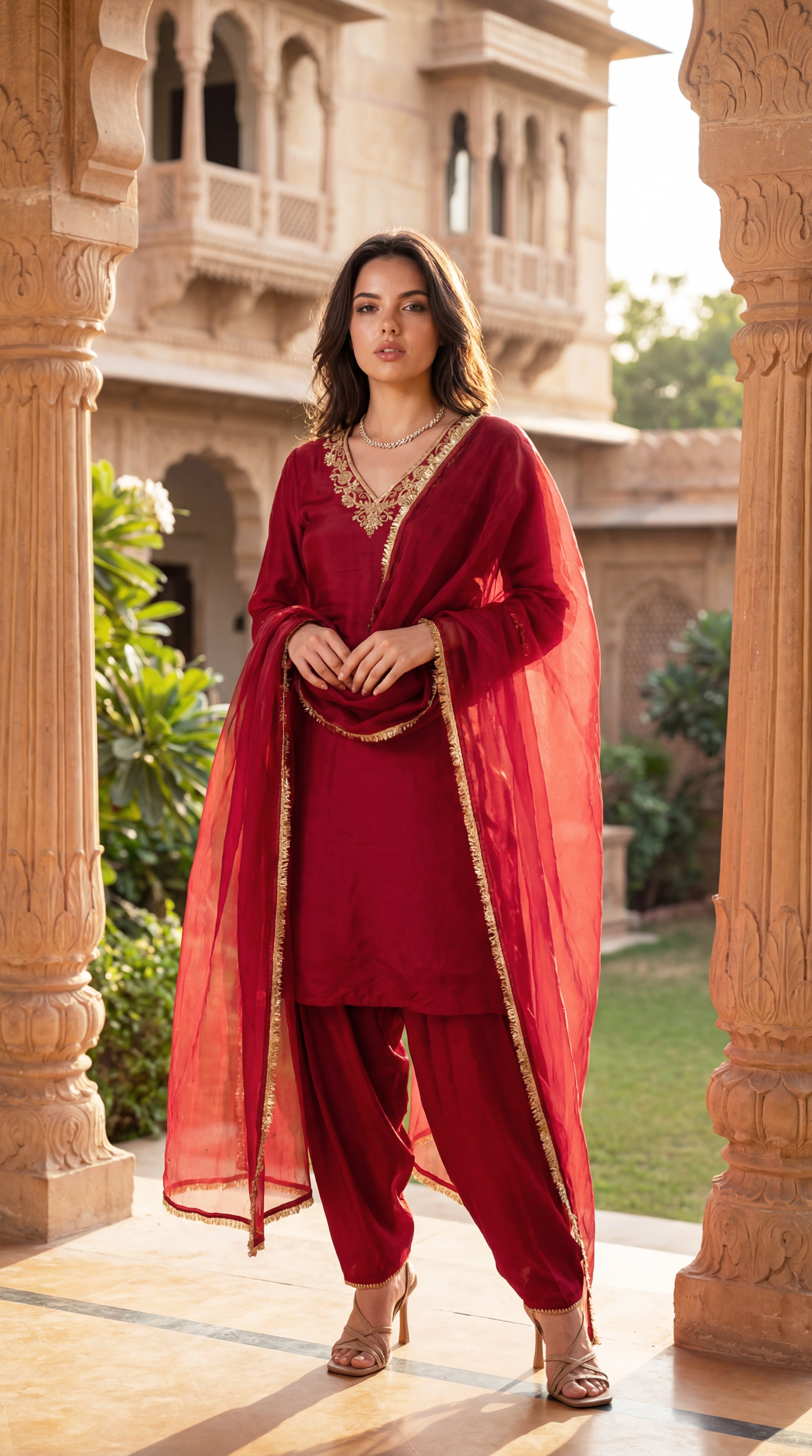 Deep Wine Chanderi Suit Set