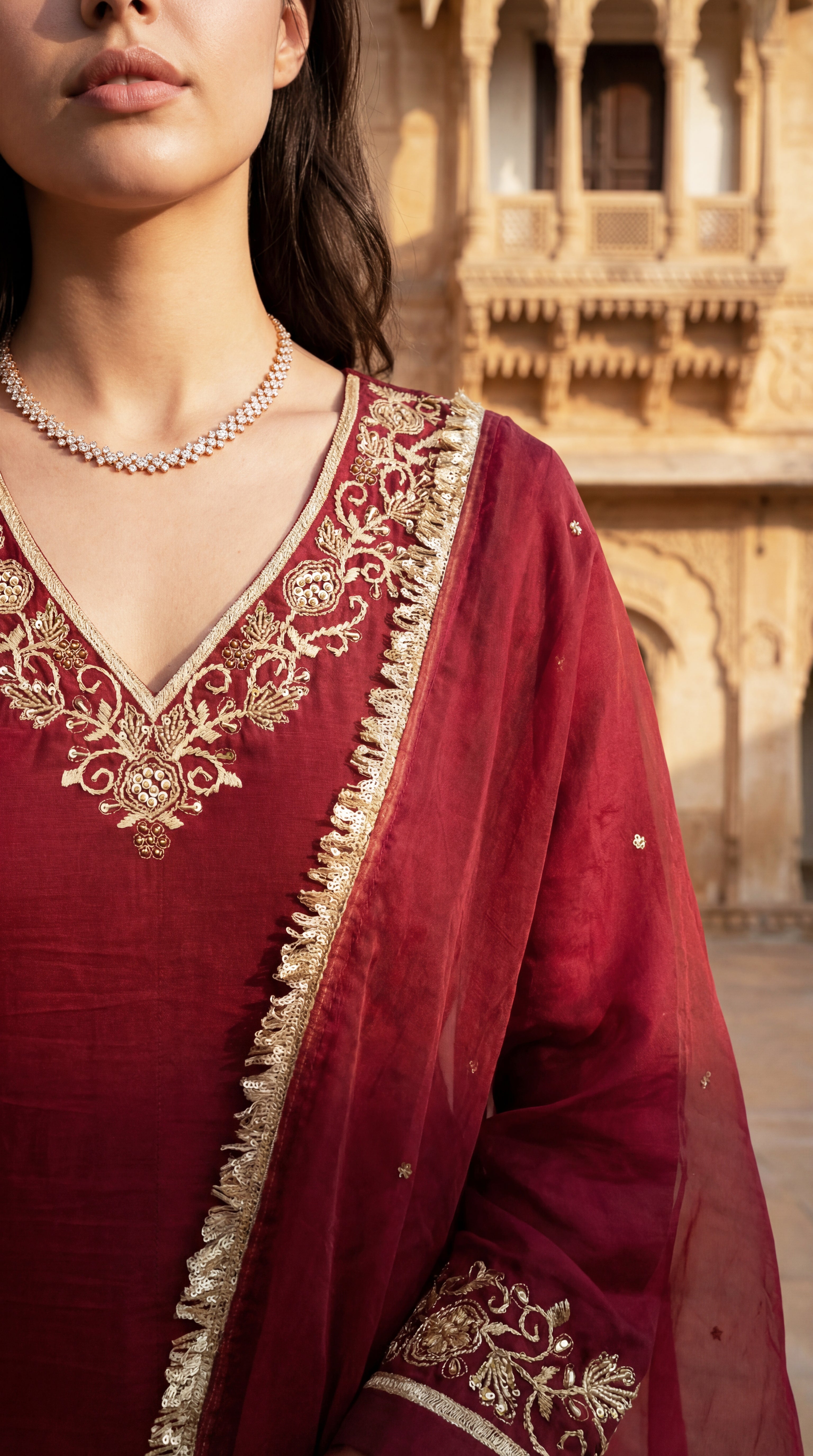 Deep Wine Chanderi Suit Set